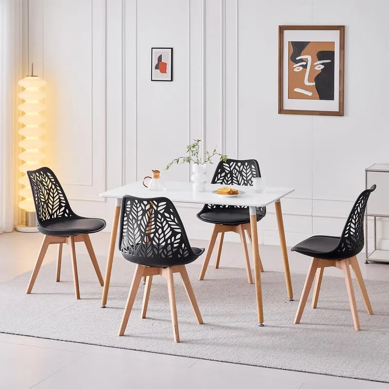 DEYARNA HOME Set di 4 Sedie da Pranzo Scandinave in Ecopelle e Legno, Nero - immagine 7