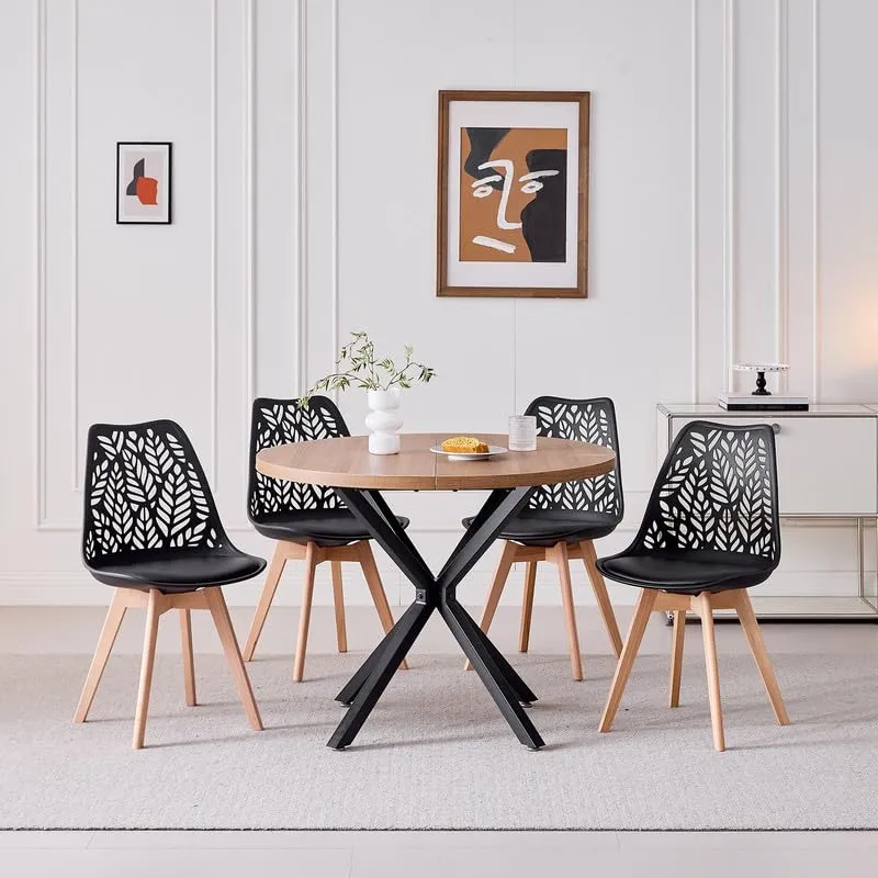DEYARNA HOME Set di 4 Sedie da Pranzo Scandinave in Ecopelle e Legno, Nero - immagine 8