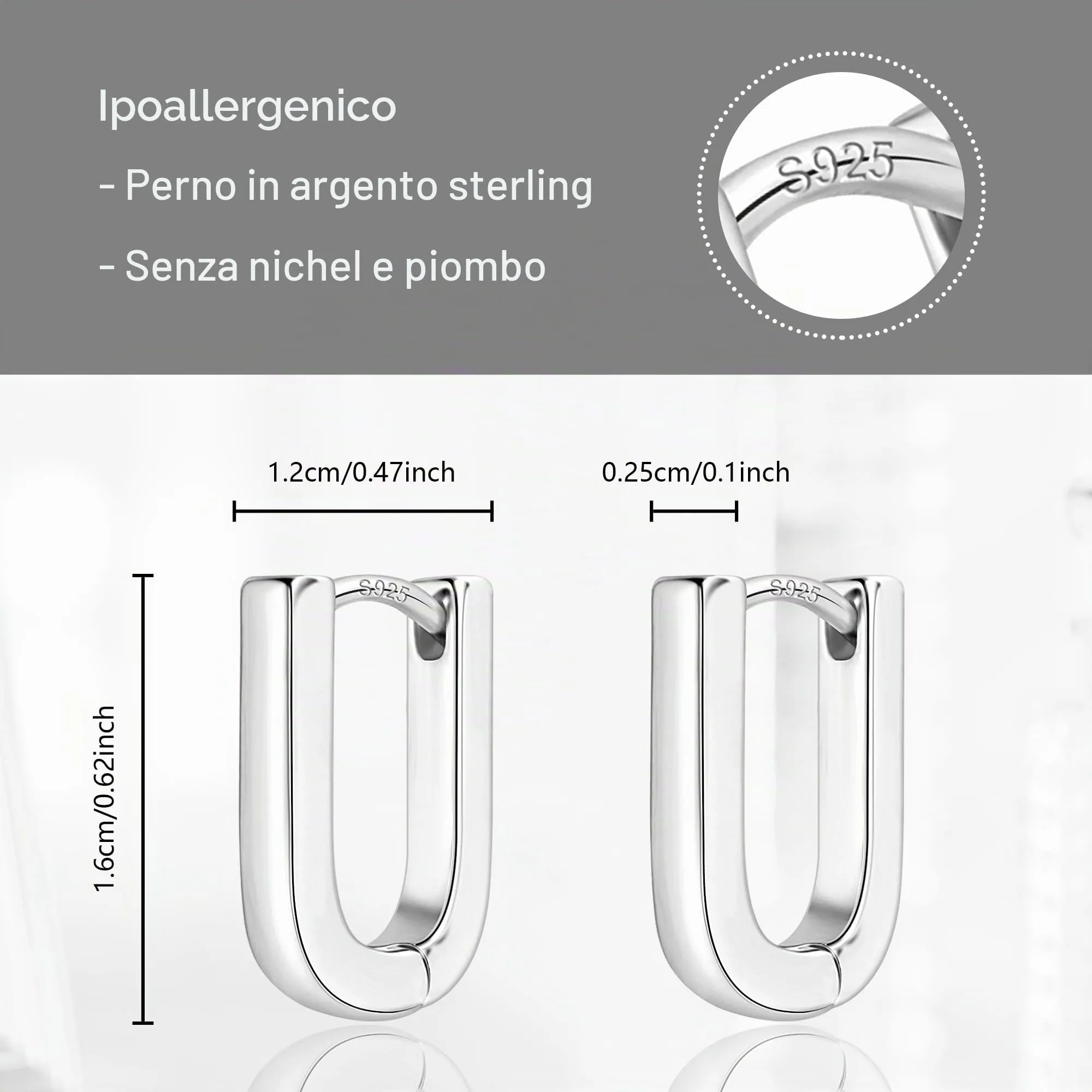 ALEXCRAFT Orecchini a Cerchio Forma U Argentati E3751 - immagine 7