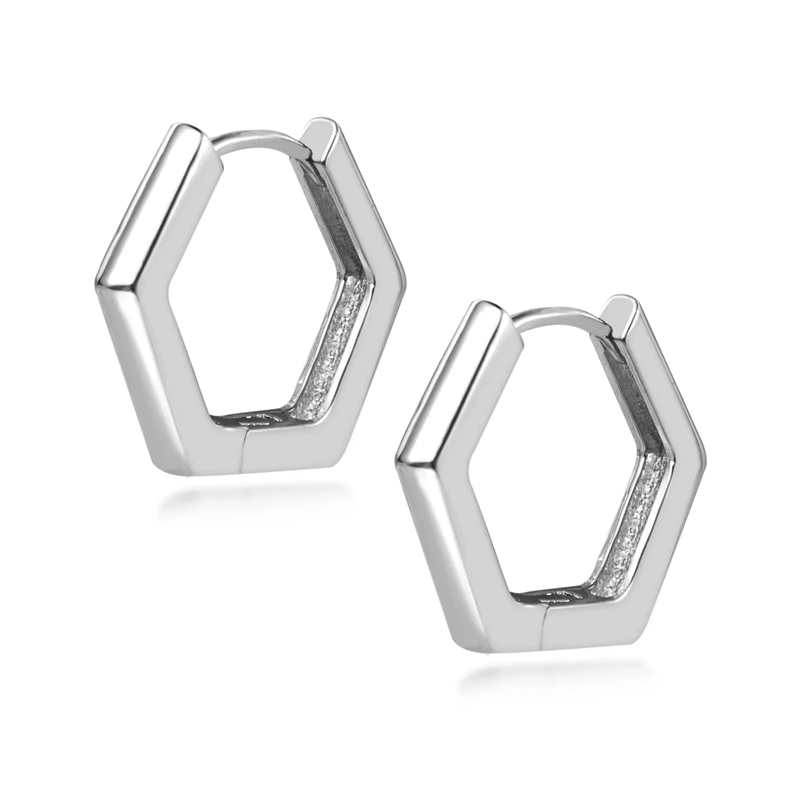 ALEXCRAFT Orecchini a Cerchio Esagonali Argentati Design Geometrico Donna SCEU111WG - immagine 1