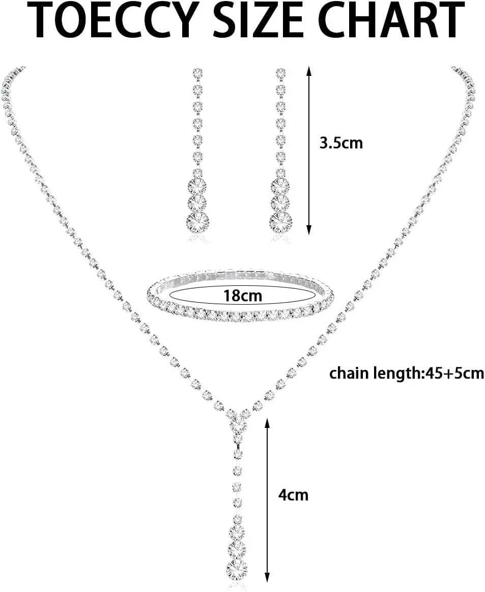 TOEECY Set Gioielli Sposa con Zirconia, Collana Orecchini e Bracciale, Argento - immagine 2