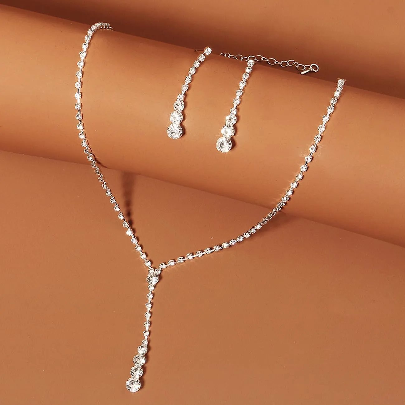 TOEECY Set Gioielli Sposa con Zirconia, Collana Orecchini e Bracciale, Argento - immagine 3