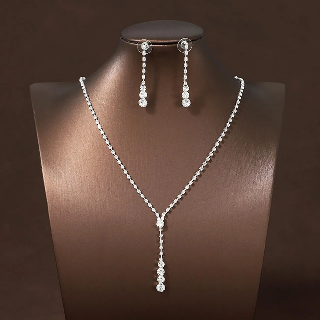 TOEECY Set Gioielli Sposa con Zirconia, Collana Orecchini e Bracciale, Argento - immagine 5