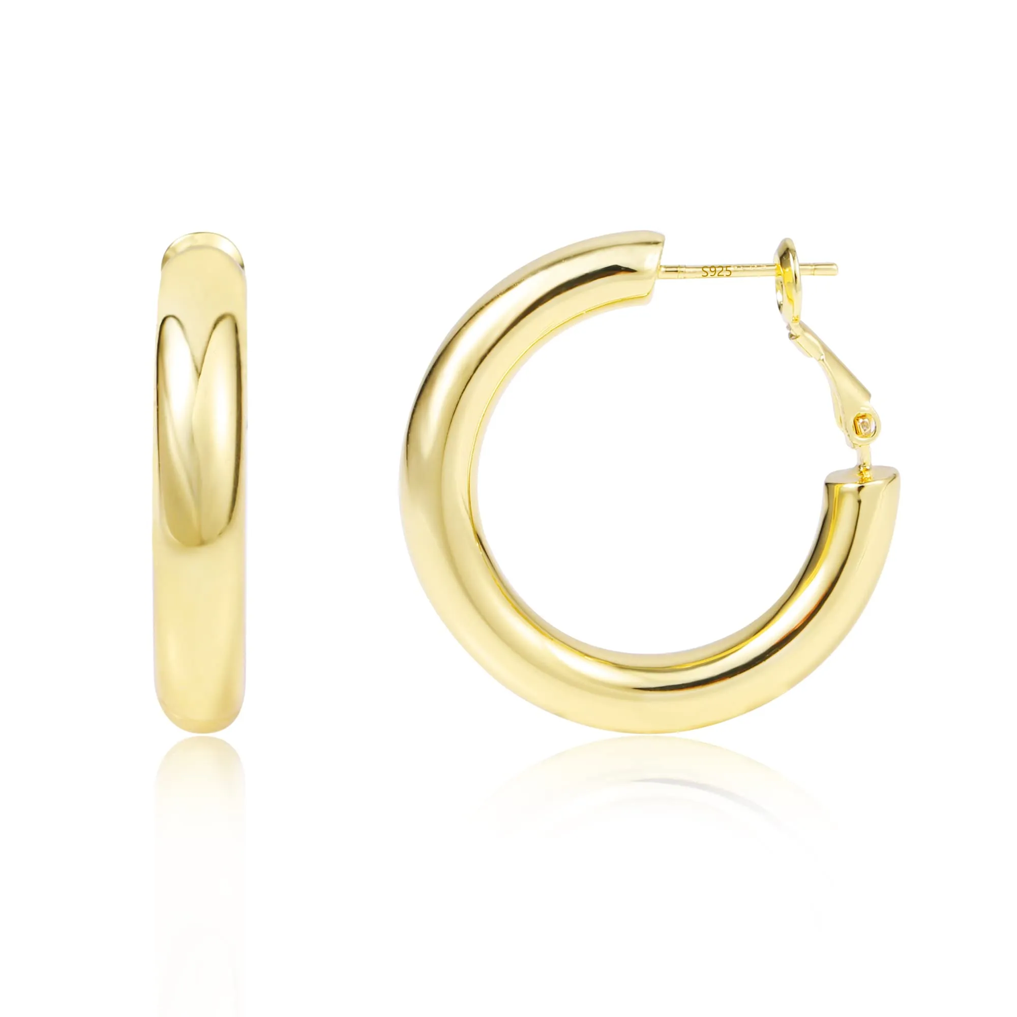 ALEXCRAFT Orecchini a Cerchio Dorati Placcati in Oro 14k, 30 mm, SCEU067G - immagine 1