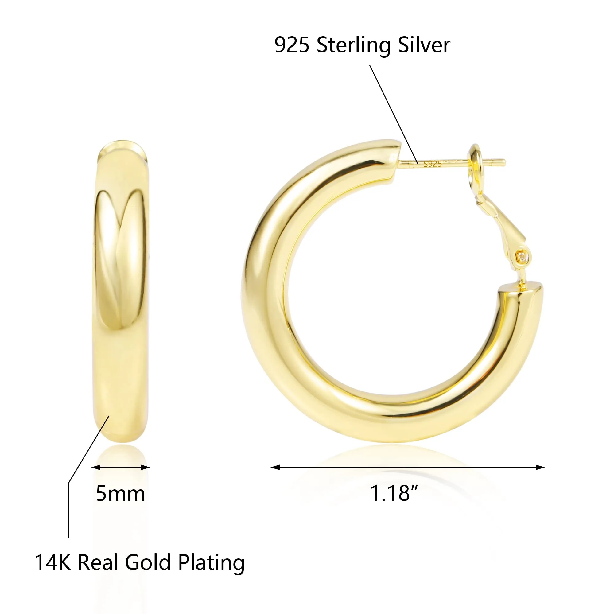 ALEXCRAFT Orecchini a Cerchio Dorati Placcati in Oro 14k, 30 mm, SCEU067G - immagine 5