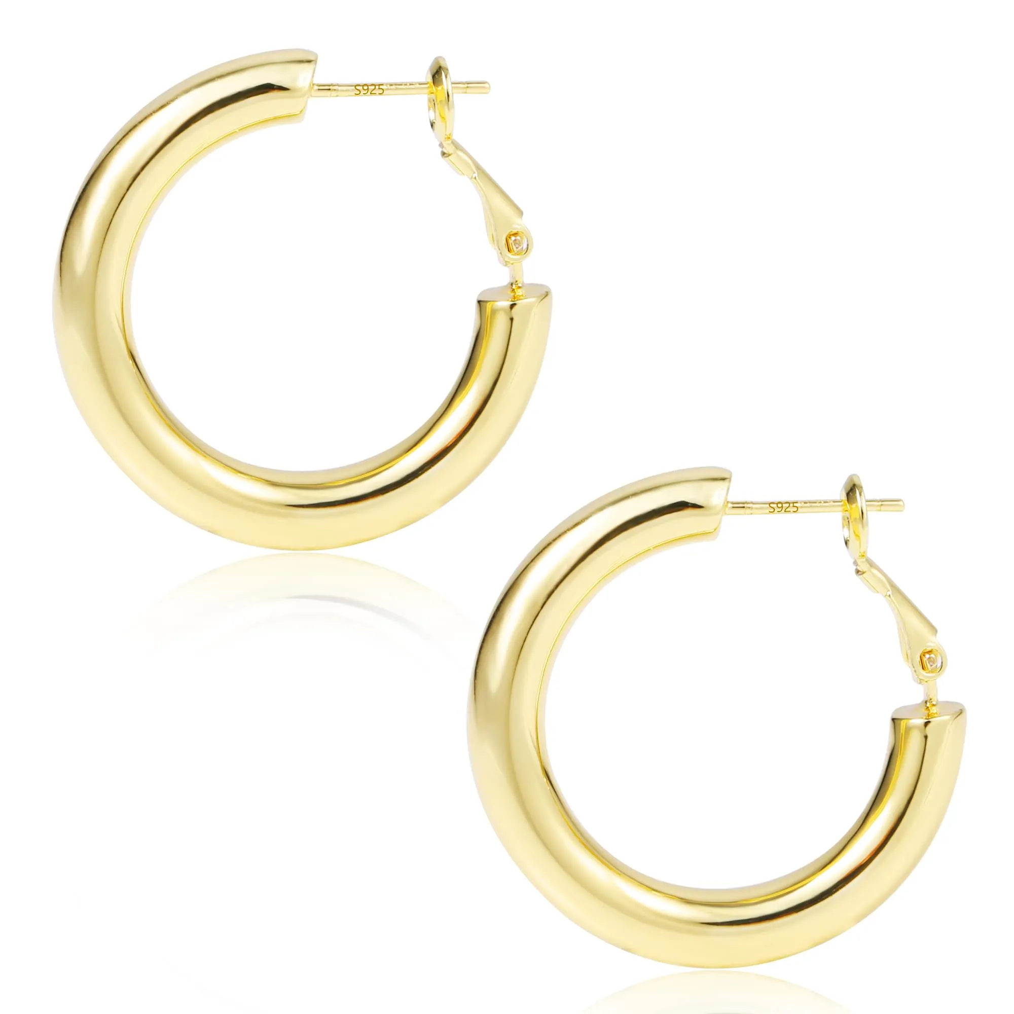 ALEXCRAFT Orecchini a Cerchio Dorati Placcati in Oro 14k, 30 mm, SCEU067G - immagine 6