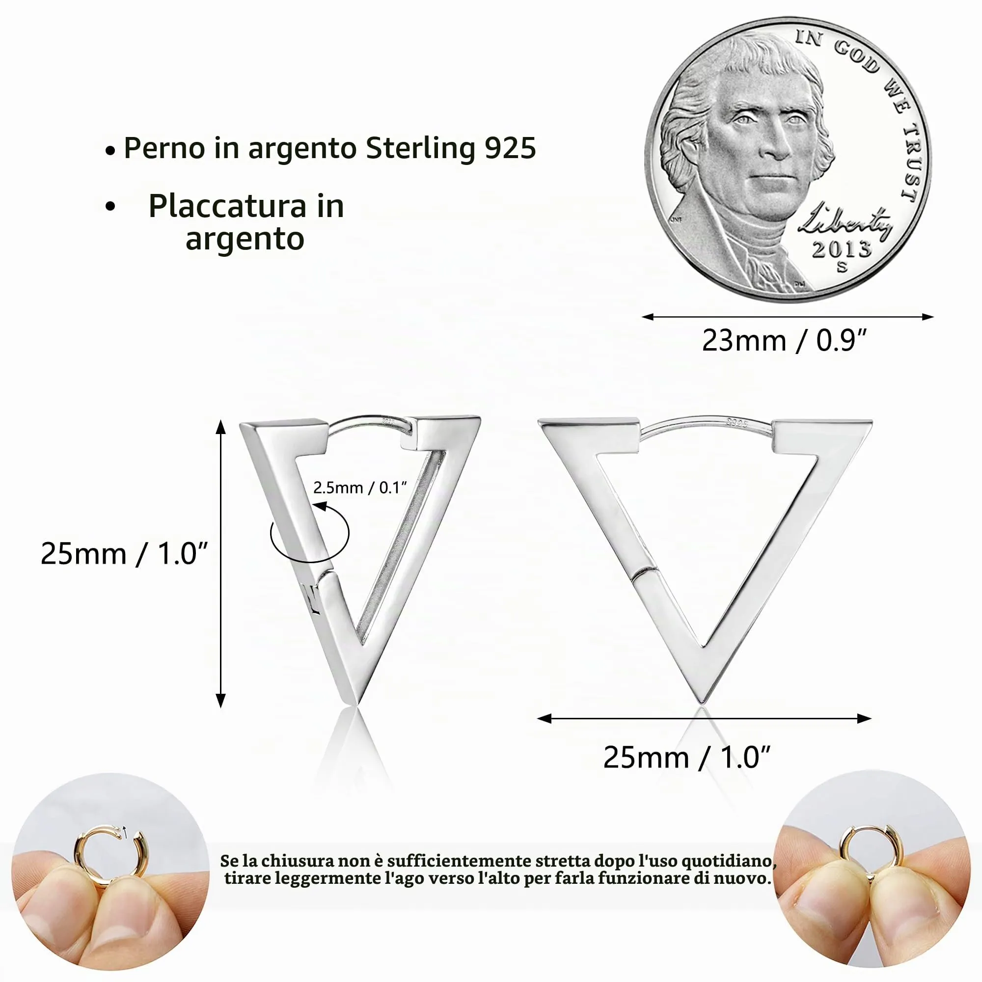ALEXCRAFT Orecchini a Cerchio Triangolari Argentati Design Geometrico Donna SCEU172S - immagine 7