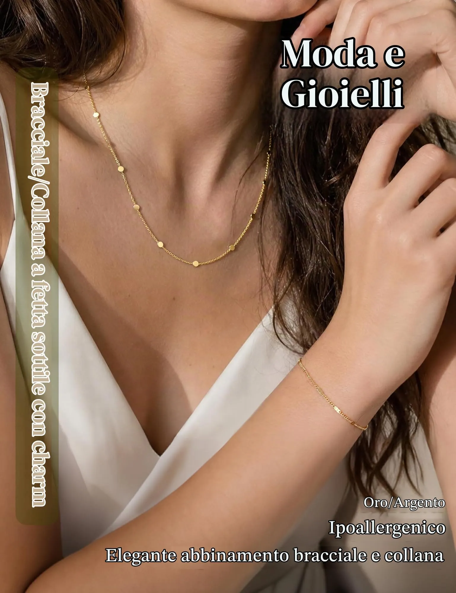 Milacolato Parure Gioielli da Donna con Collana e Bracciale Regolabili, Color Oro - immagine 2