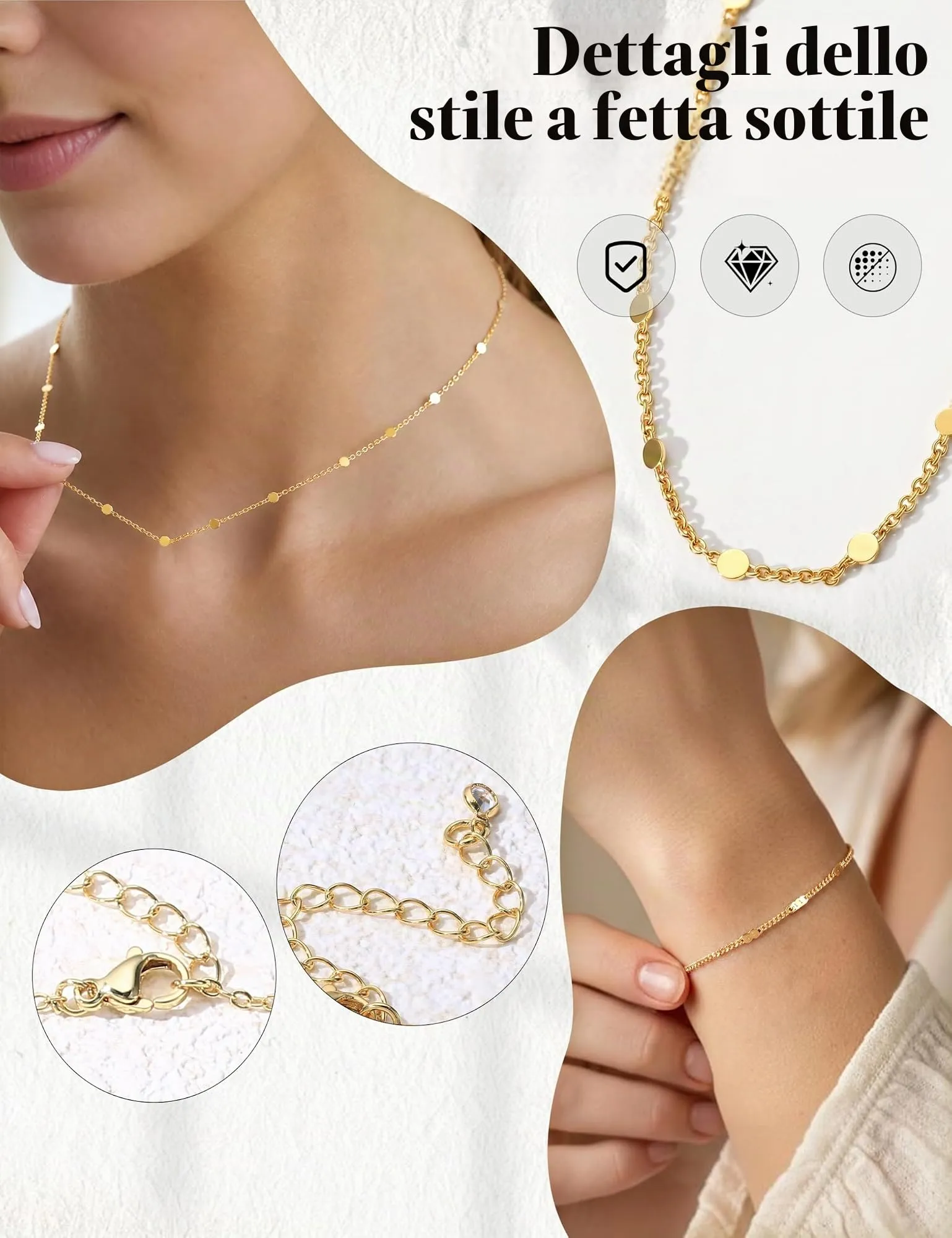 Milacolato Parure Gioielli da Donna con Collana e Bracciale Regolabili, Color Oro - immagine 3