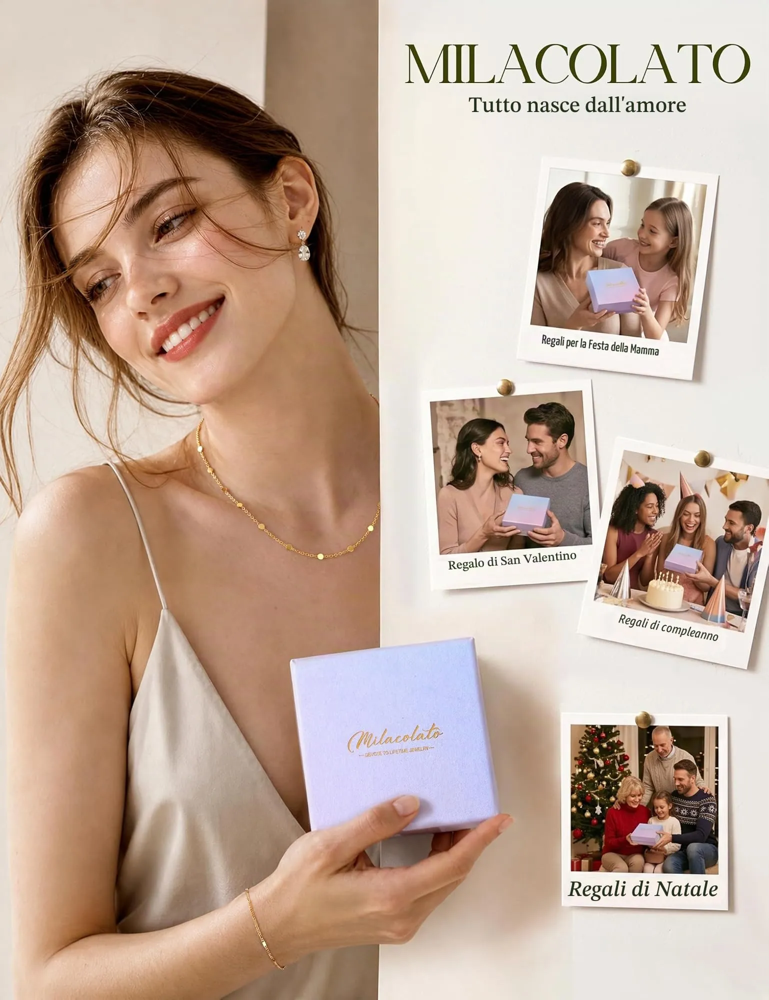 Milacolato Parure Gioielli da Donna con Collana e Bracciale Regolabili, Color Oro - immagine 7