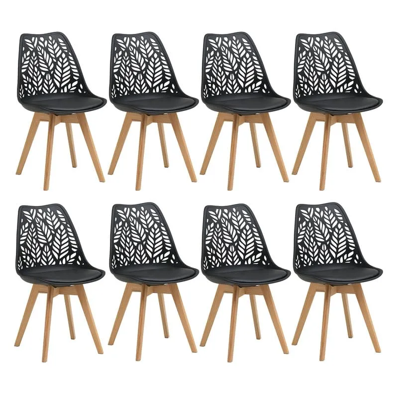 DEYARNA HOME Set di 8 Sedie da Pranzo Scandinave in Ecopelle e Polipropilene con Gambe in Legno, Nero - immagine 1