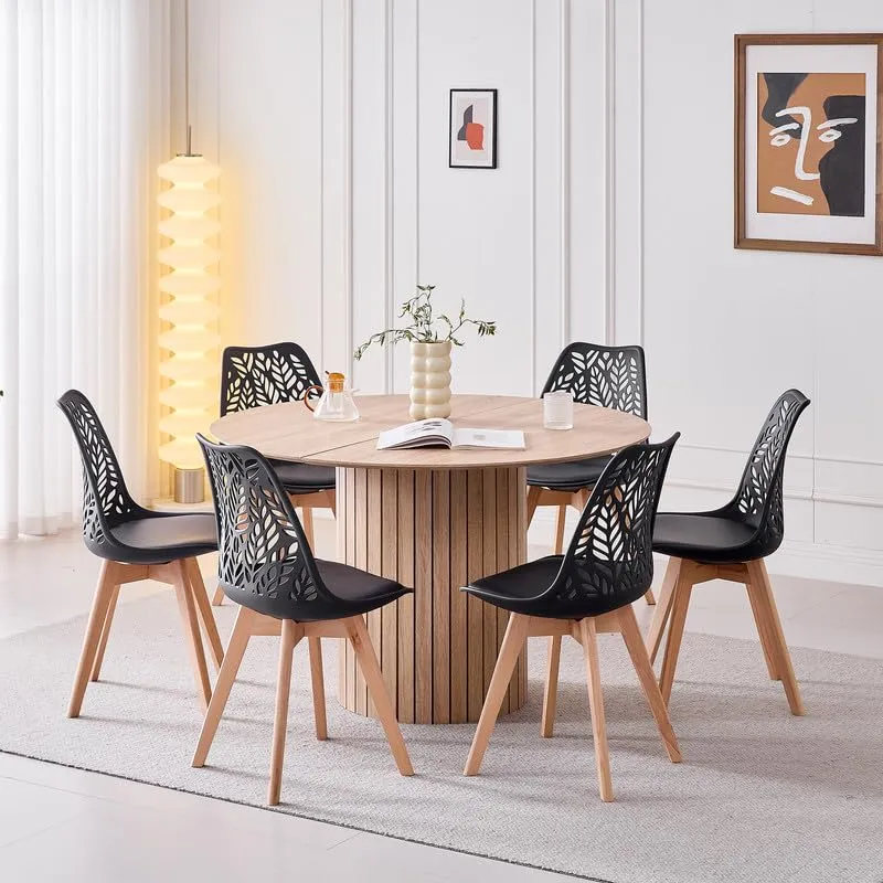 DEYARNA HOME Set di 8 Sedie da Pranzo Scandinave in Ecopelle e Polipropilene con Gambe in Legno, Nero - immagine 9