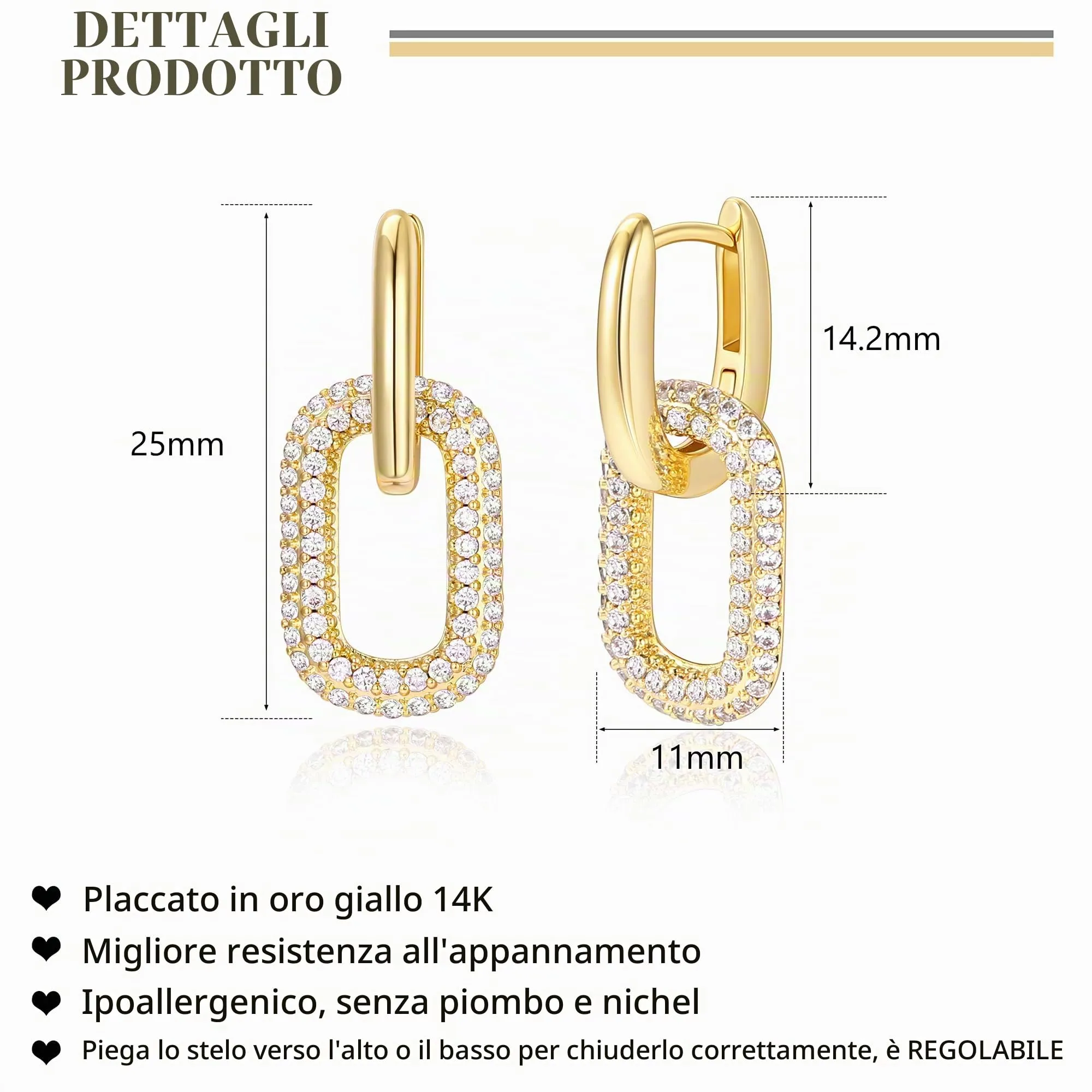 Adramata Orecchini Donna Pendenti a Goccia Placcati in Oro 14K - immagine 4
