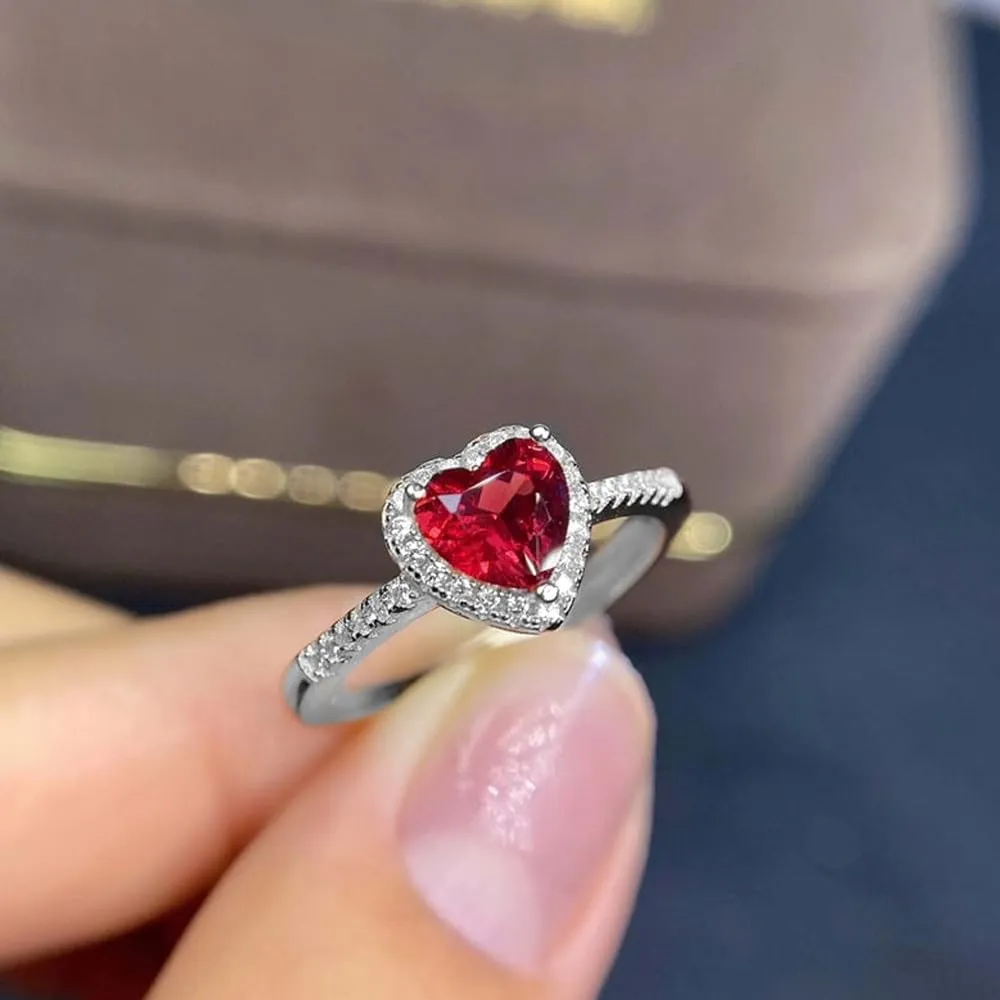 TOFBS Anello Donna Cuore Rosso Argento 925 Zirconia Cubica (54) - immagine 4