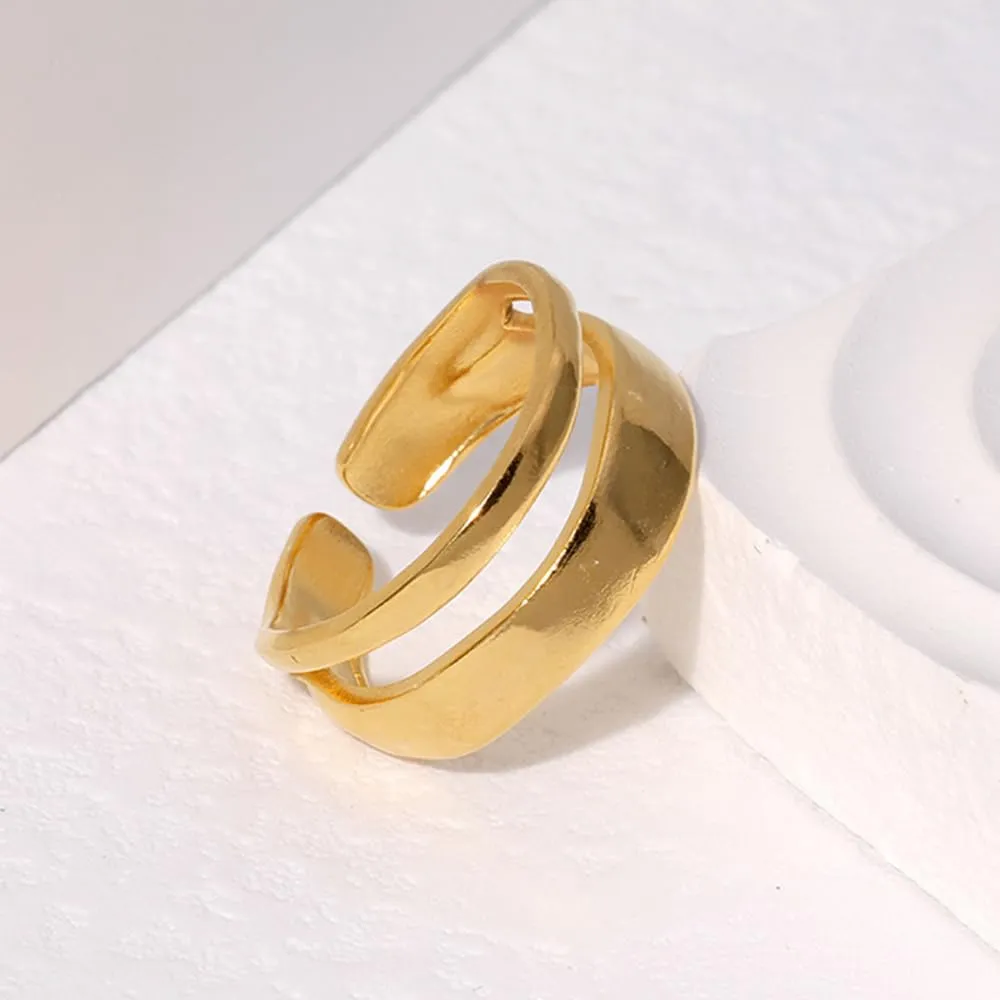 KBRPEY Anello Aperto Regolabile in Acciaio Inossidabile Dorato 18 Carati per Donne (Oro) - immagine 2