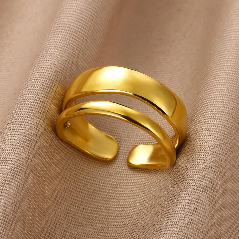 KBRPEY Anello Aperto Regolabile in Acciaio Inossidabile Dorato 18 Carati per Donne (Oro) - immagine 3