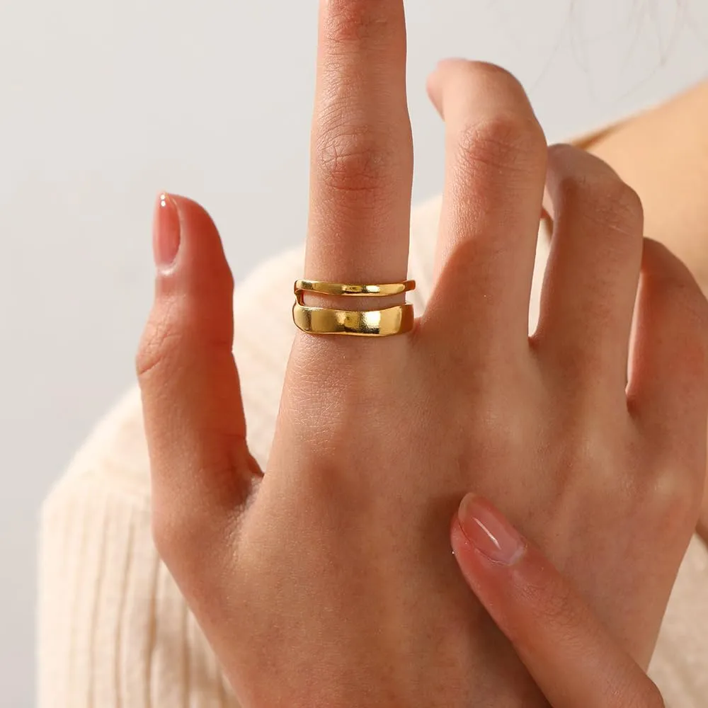 KBRPEY Anello Aperto Regolabile in Acciaio Inossidabile Dorato 18 Carati per Donne (Oro) - immagine 4