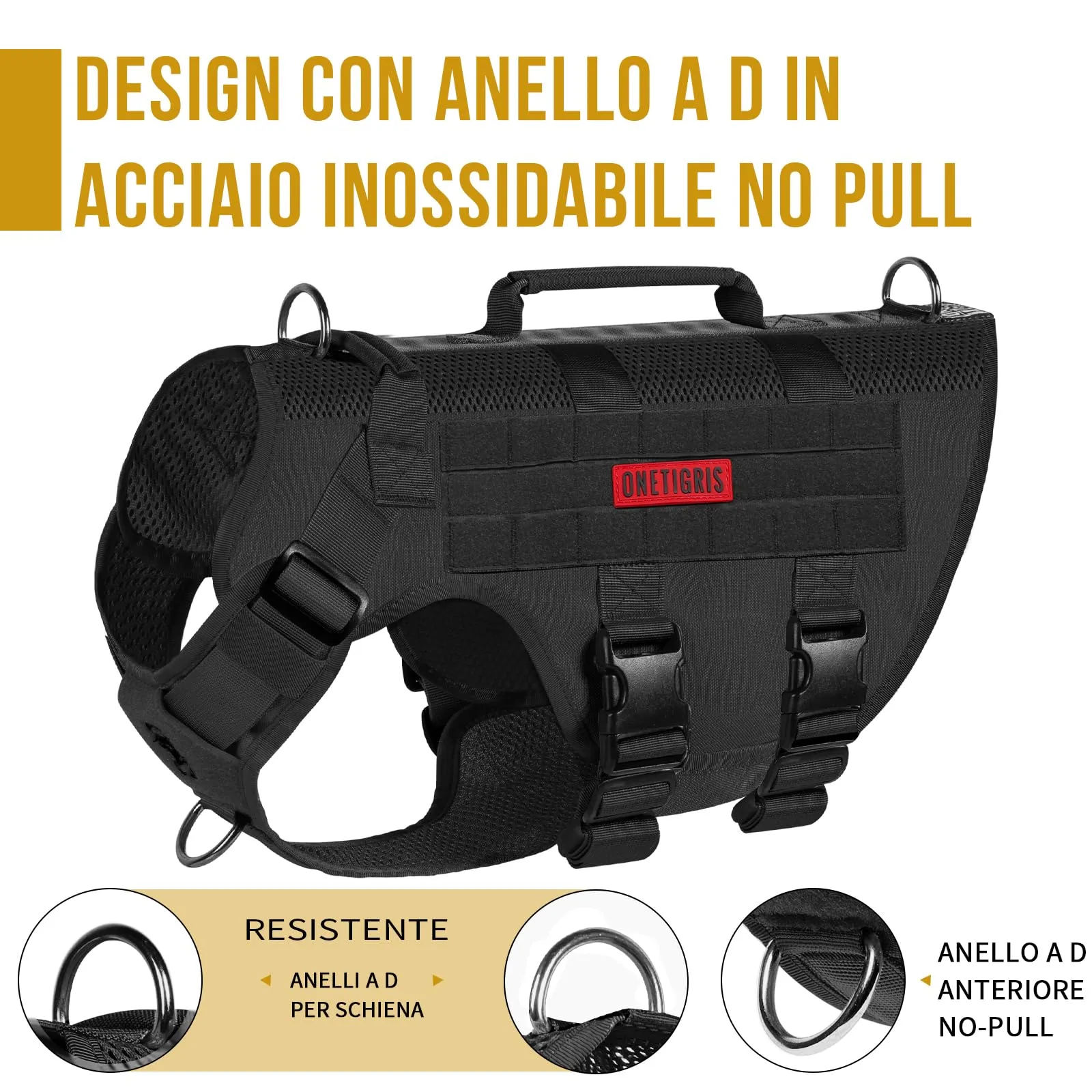 OneTigris Imbracatura No-Pull per Cani, Air Mesh, Regolabile, per Grandi e Medie Dimensioni, con 2 Manici - immagine 4