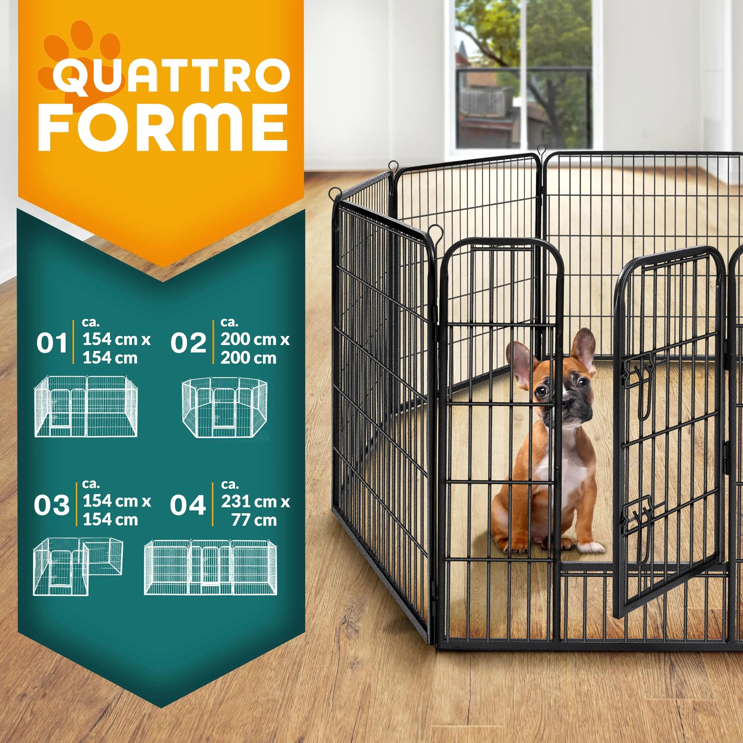 TRESKO Recinzione per Cani e Cuccioli in Metallo, 80 cm, 8 Elementi con Picchetti - immagine 2