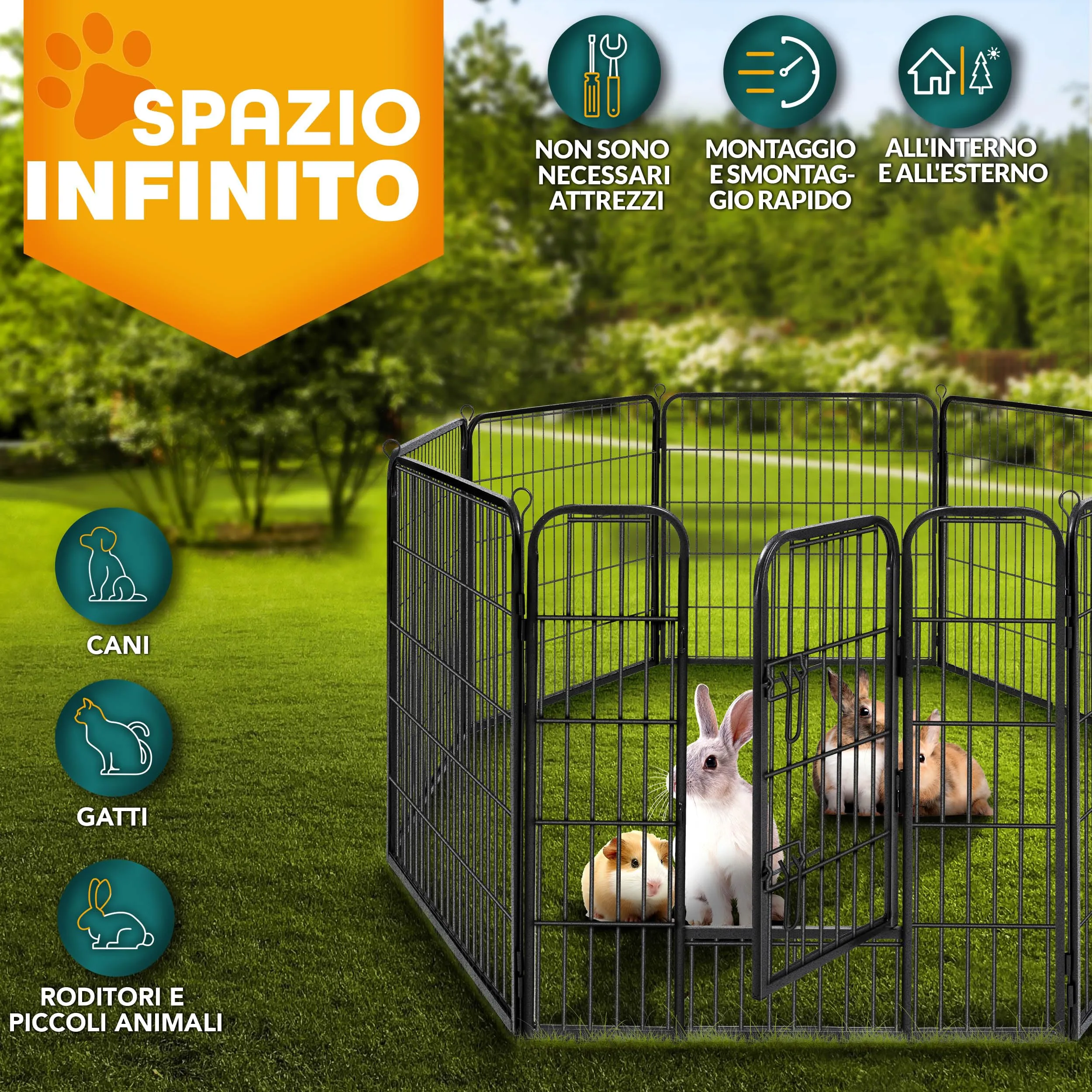 TRESKO Recinzione per Cani e Cuccioli in Metallo, 80 cm, 8 Elementi con Picchetti - immagine 6