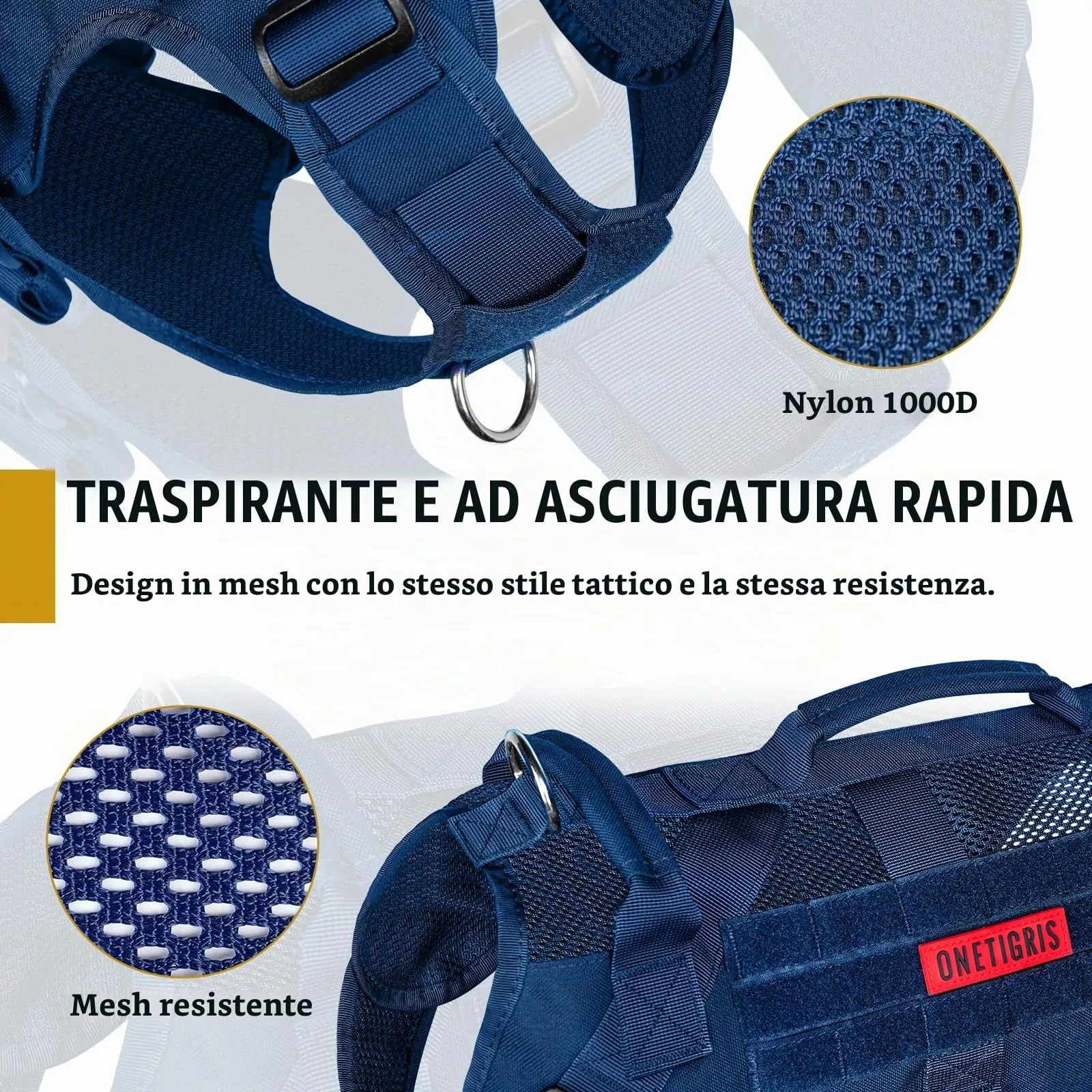 OneTigris Pettorina Tattica Anti-tiro in Aire Mesh per Cani, Regolabile con 2 Maniglie, Blu, L - immagine 2