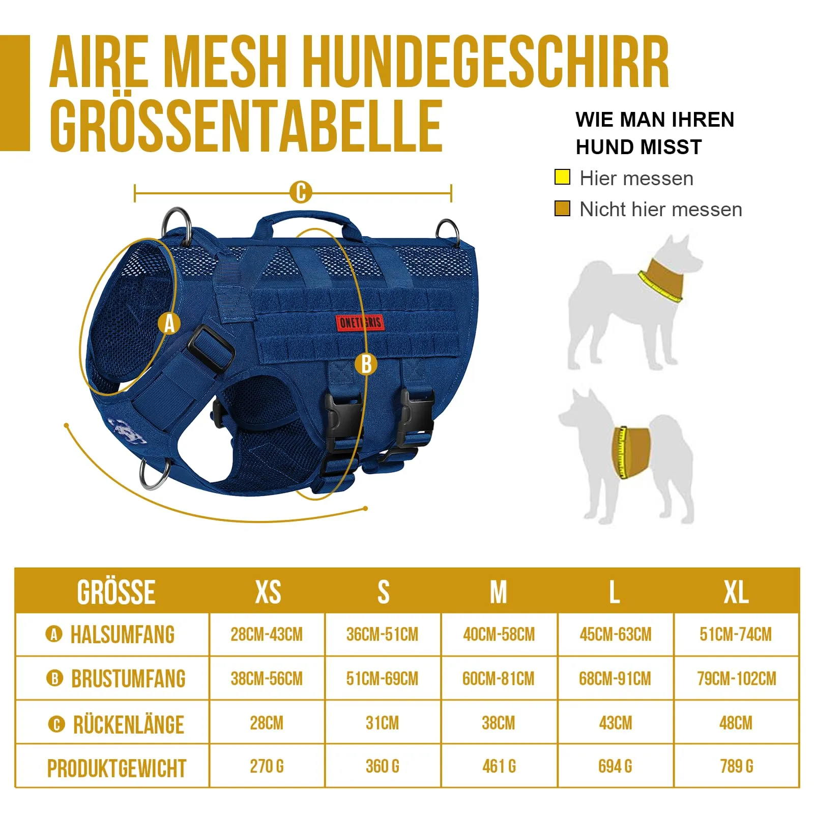 OneTigris Pettorina Tattica Anti-tiro in Aire Mesh per Cani, Regolabile con 2 Maniglie, Blu, L - immagine 4