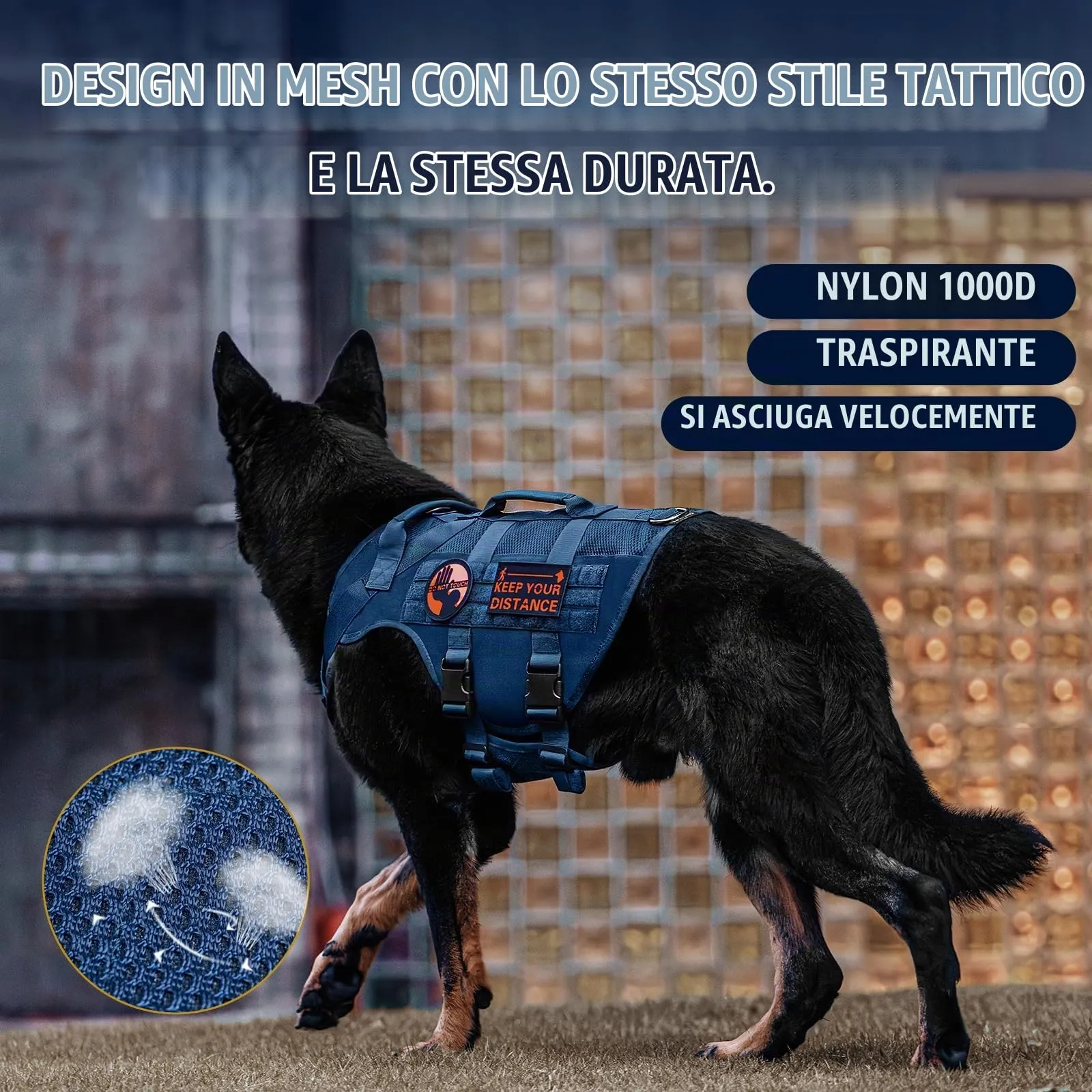 OneTigris Pettorina Tattica Anti-tiro in Aire Mesh per Cani, Regolabile con 2 Maniglie, Blu, L - immagine 5