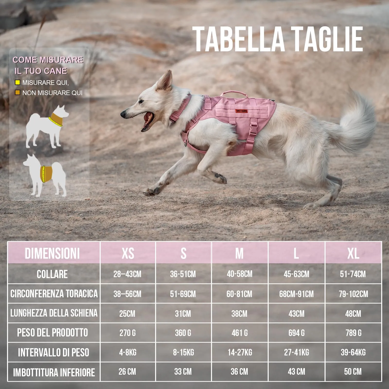 OneTigris Pettorina Tattica per Cani Air Mesh Anti-Trazione con 2 Maniglie, Rosa, M - immagine 2