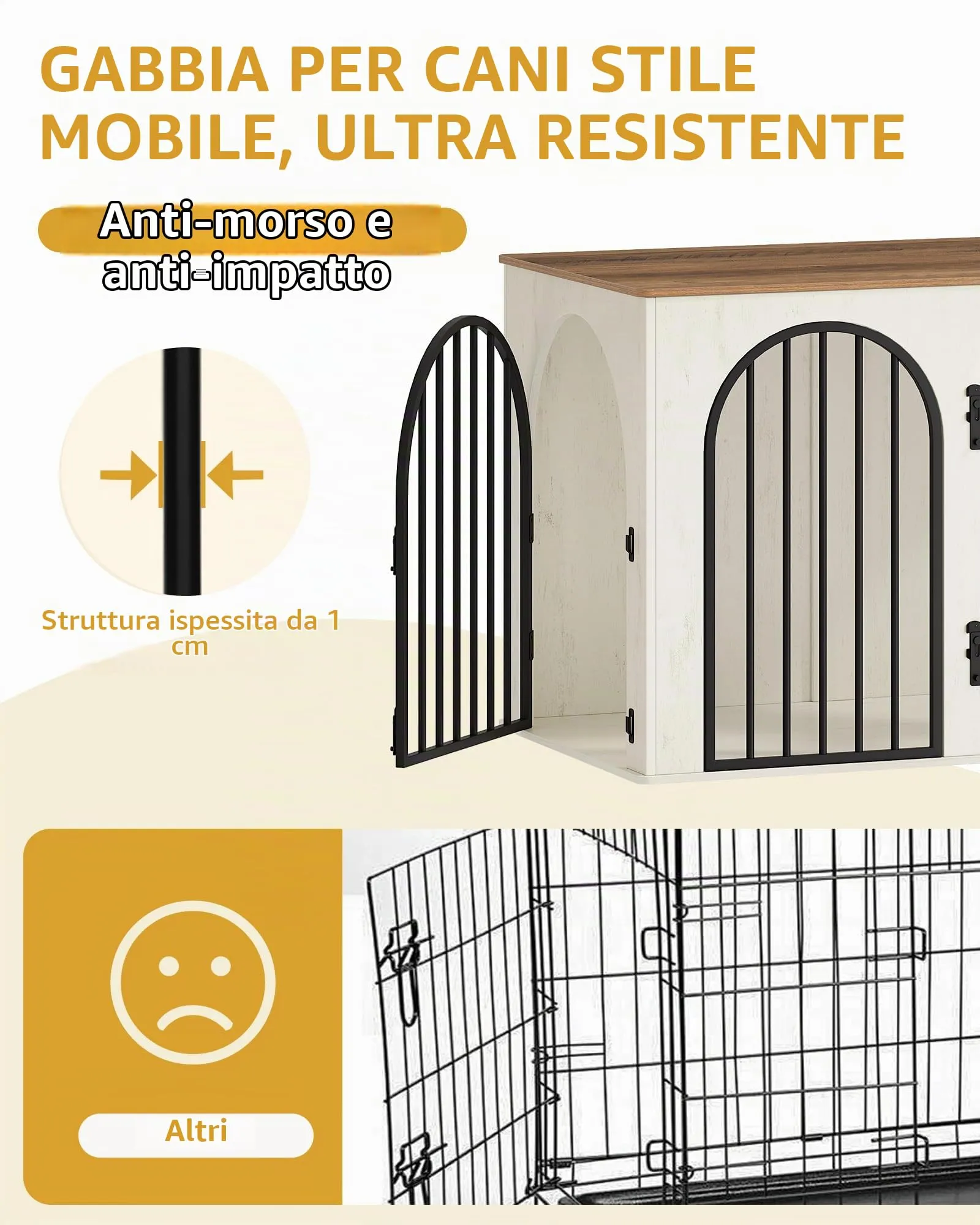Hzuaneri Gabbia per Cani con Tavolo Supplemento, Cuccia Moderna Interna a 3 Porte, 64 x 108 x 76 cm, Bianco e Marrone DFC86014B - immagine 5