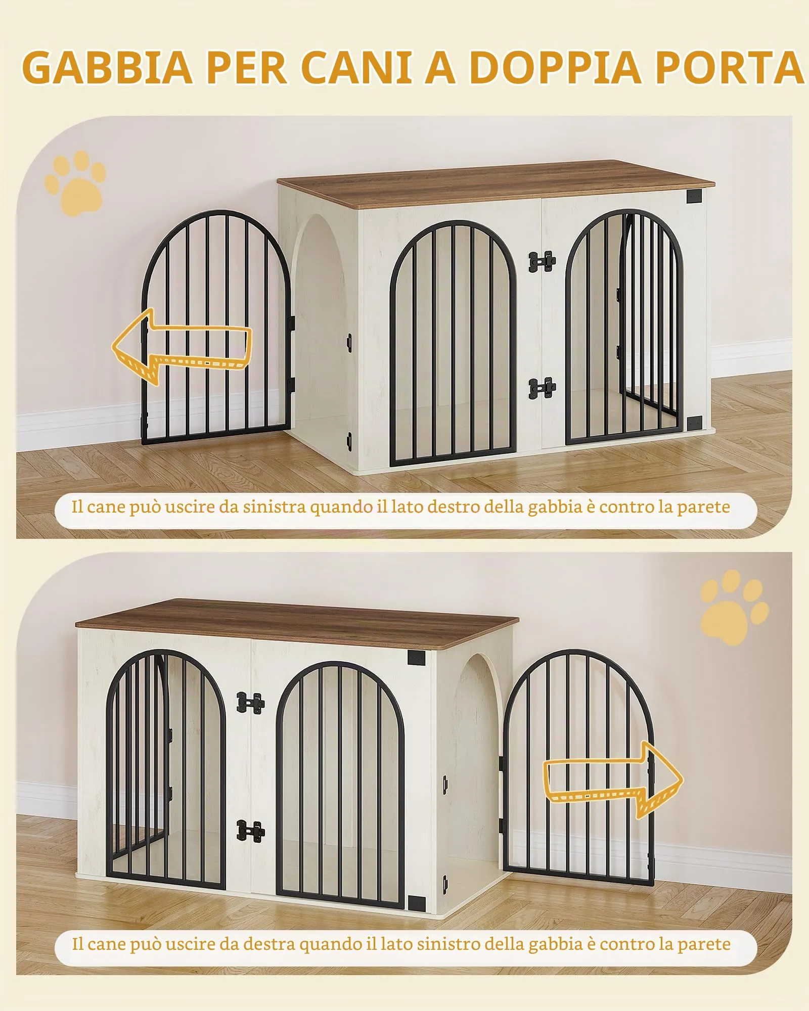 Hzuaneri Gabbia per Cani con Tavolo Supplemento, Cuccia Moderna Interna a 3 Porte, 64 x 108 x 76 cm, Bianco e Marrone DFC86014B - immagine 7