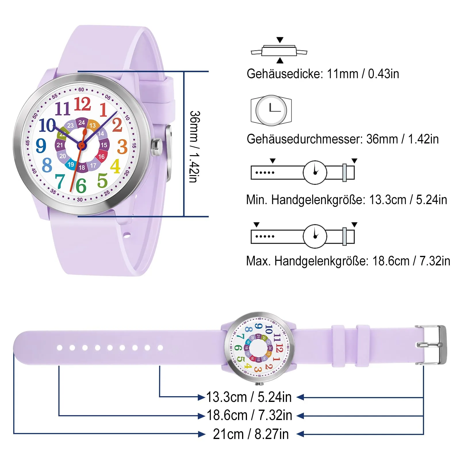 SOCICO Orologio Analogico Impermeabile 50M per Bambini e Ragazze 8-18 anni - immagine 3