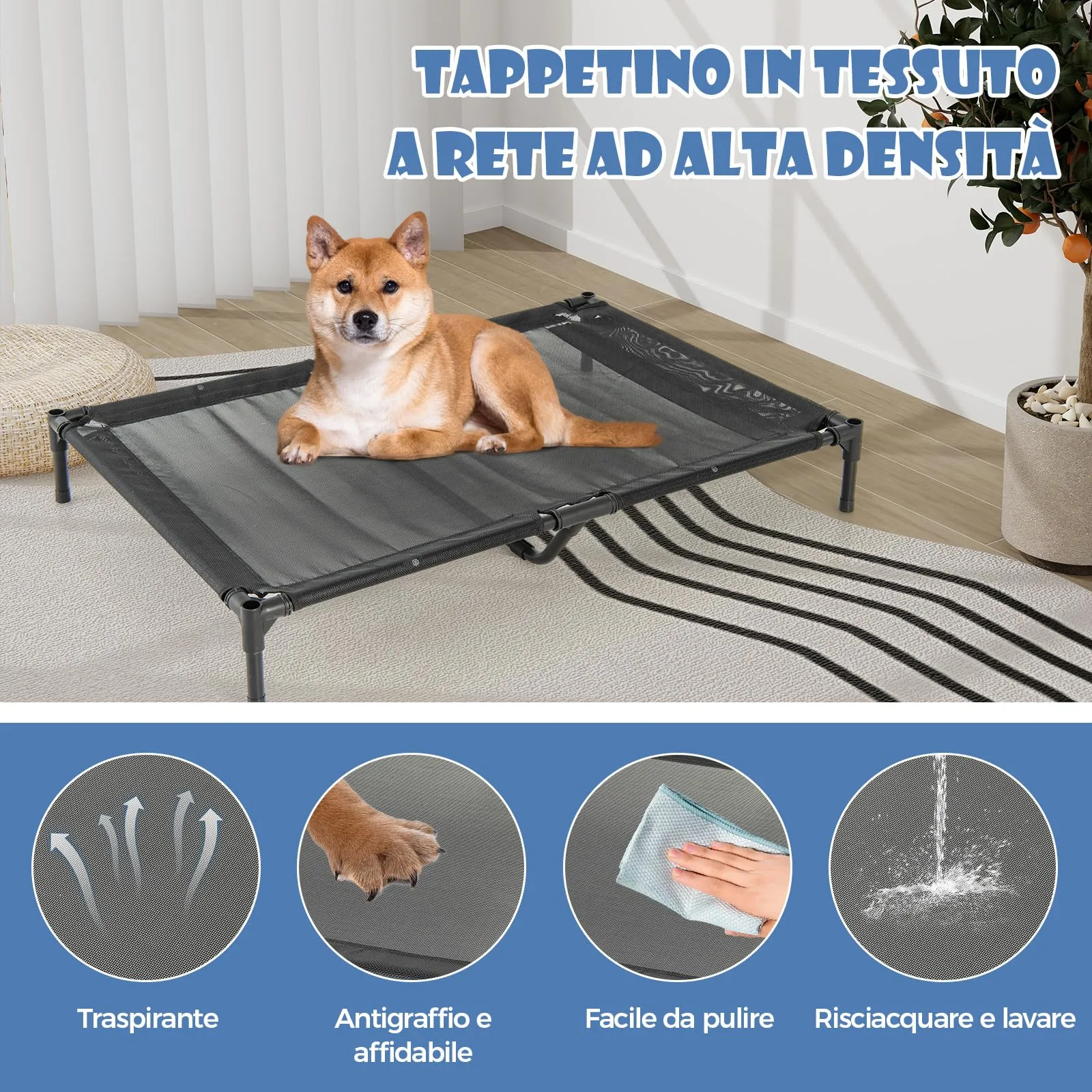 Costway Casetta per Cani, Letto Rialzato con Copertura Rimovibile Impermeabile e Finestre Ventilate, Interno ed Esterno (75 x 110 x 106 cm) - immagine 4