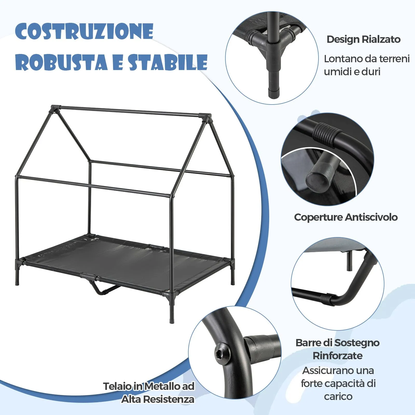 Costway Casetta per Cani, Letto Rialzato con Copertura Rimovibile Impermeabile e Finestre Ventilate, Interno ed Esterno (75 x 110 x 106 cm) - immagine 5