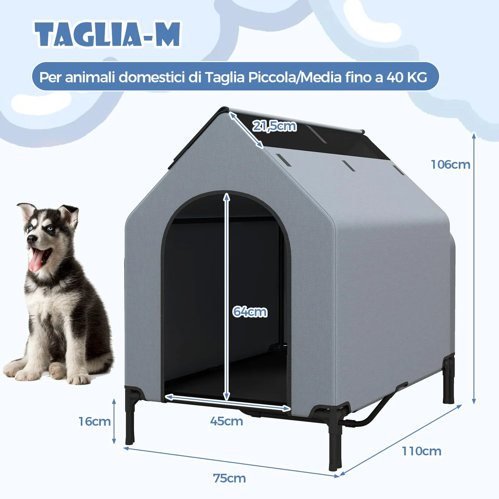 Costway Casetta per Cani, Letto Rialzato con Copertura Rimovibile Impermeabile e Finestre Ventilate, Interno ed Esterno (75 x 110 x 106 cm) - immagine 7