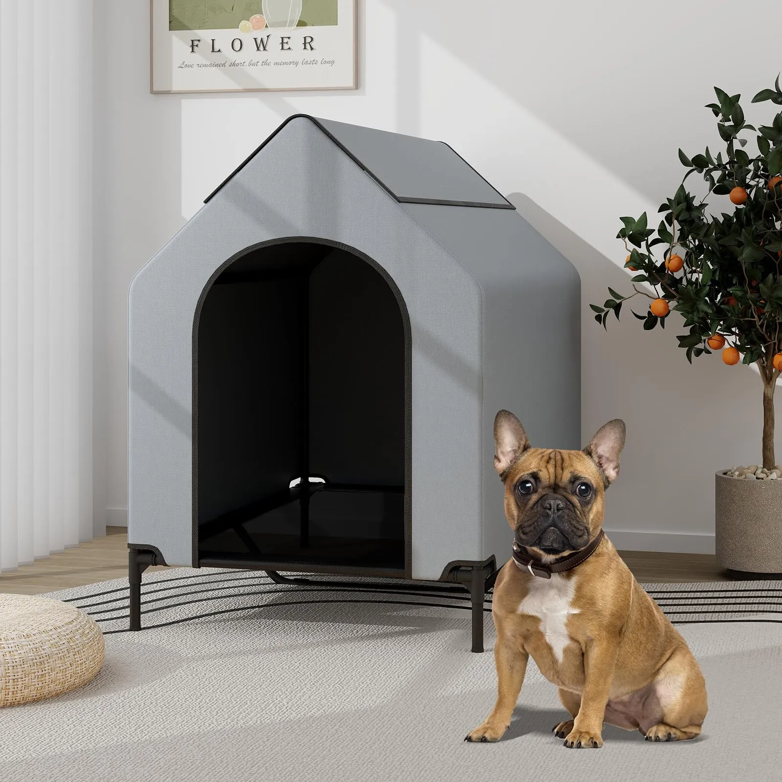 Costway Casetta per Cani, Letto Rialzato con Copertura Rimovibile Impermeabile e Finestre Ventilate, Interno ed Esterno (75 x 110 x 106 cm) - immagine 8