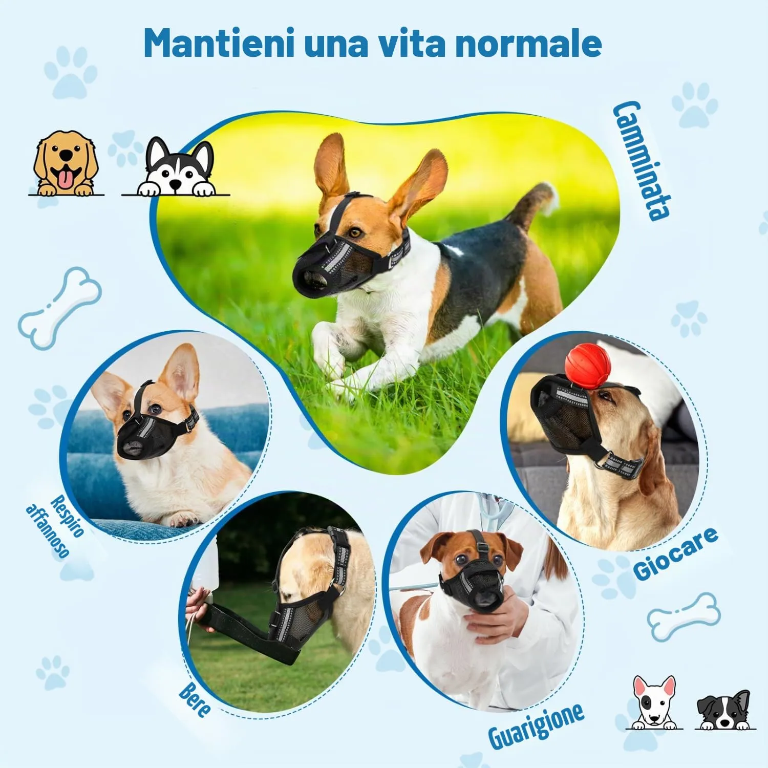 Nobleza Museruola a Rete per Cani di Grande Taglia, Traspirante e Regolabile, Antimorso (L) - immagine 7