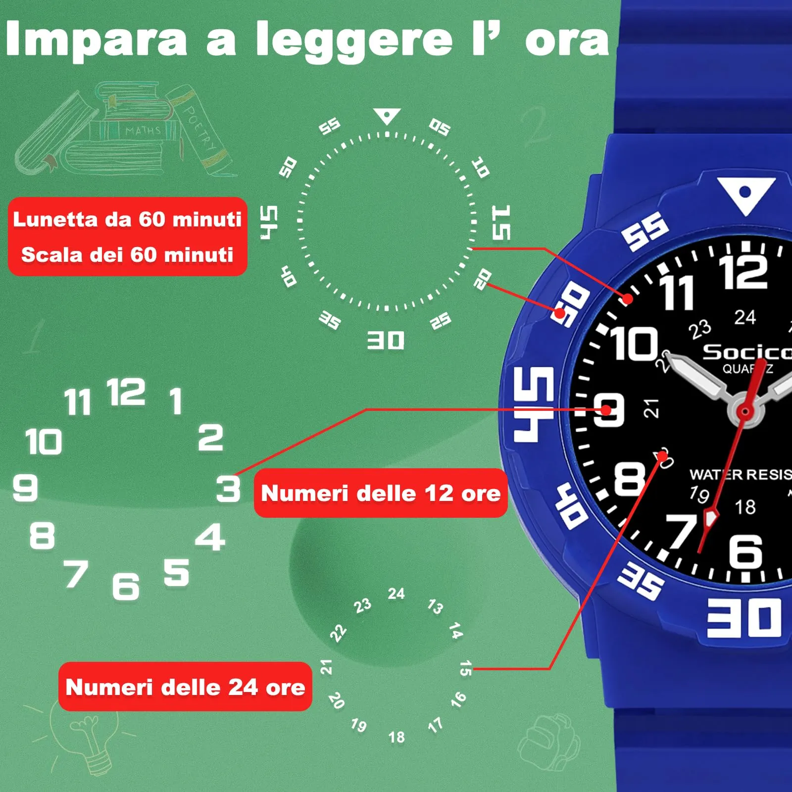 SOCICO Orologio Analogico per Bambini, Impermeabile 30M con Cinturino Soft - immagine 2