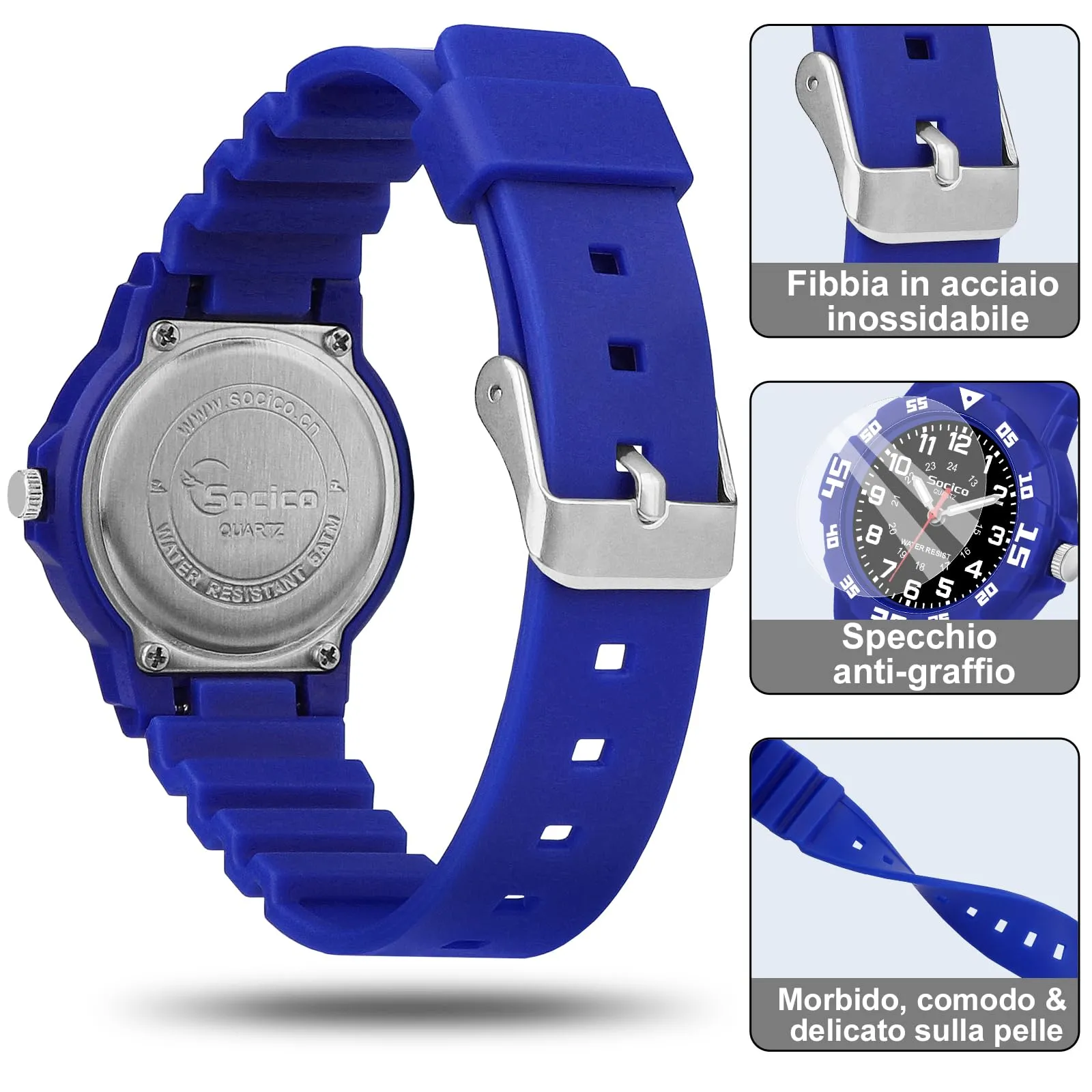 SOCICO Orologio Analogico per Bambini, Impermeabile 30M con Cinturino Soft - immagine 3
