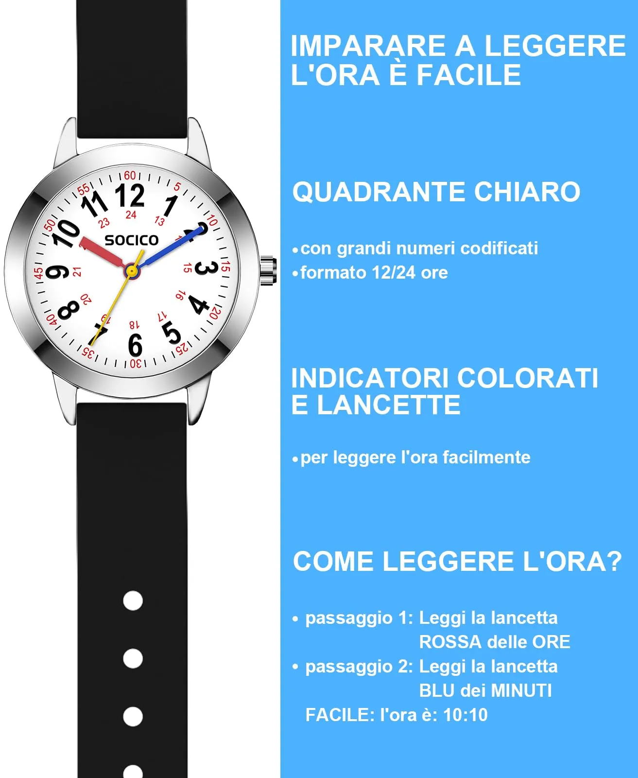 SOCICO Orologio analogico impermeabile 30M per bambini con cinturino soft - immagine 3