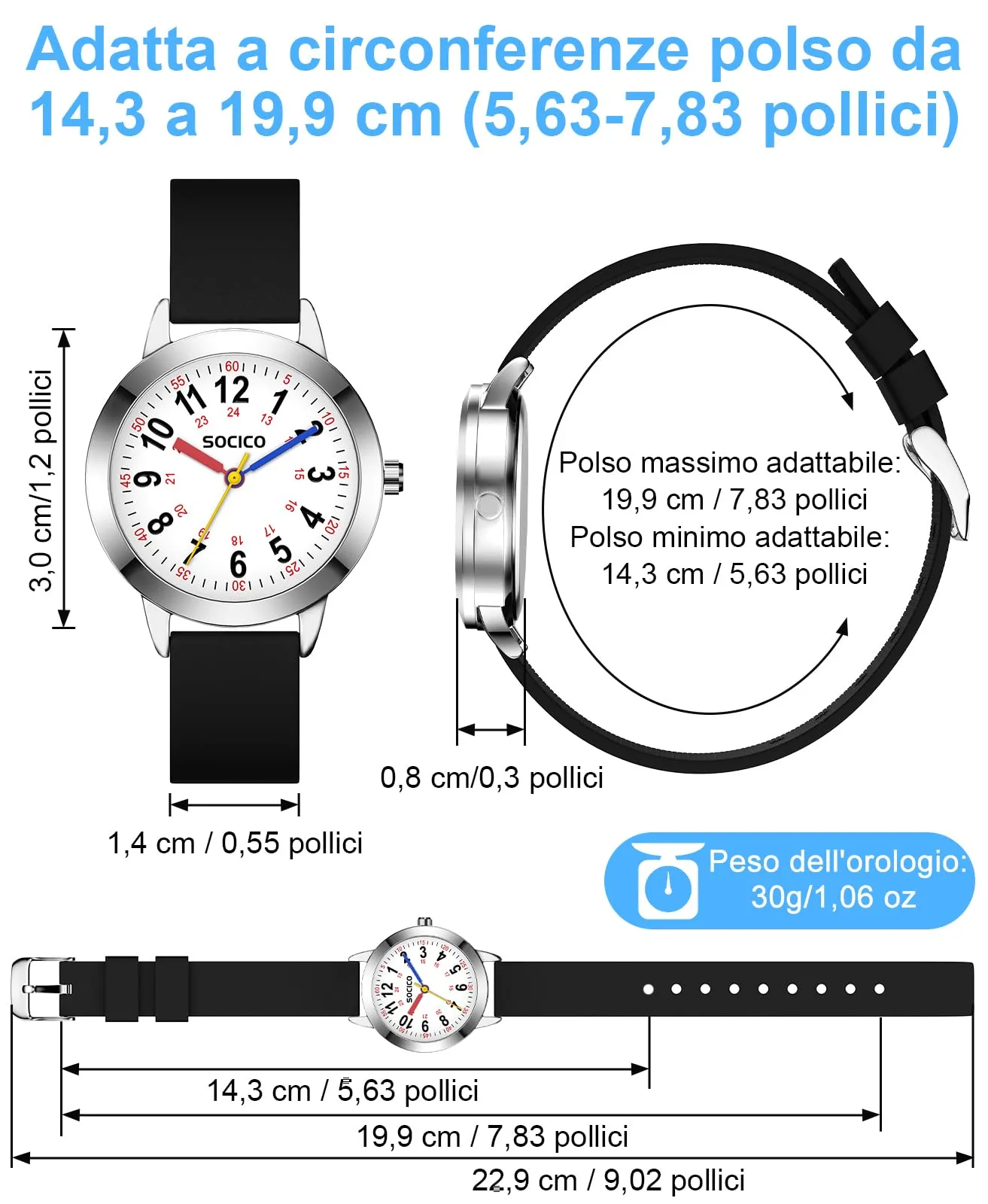 SOCICO Orologio analogico impermeabile 30M per bambini con cinturino soft - immagine 5