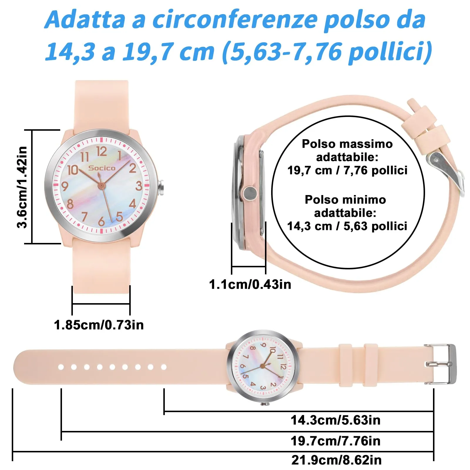SOCICO Orologio Analogico Impermeabile 50M per Bambini e Ragazze 8-18 anni - immagine 6