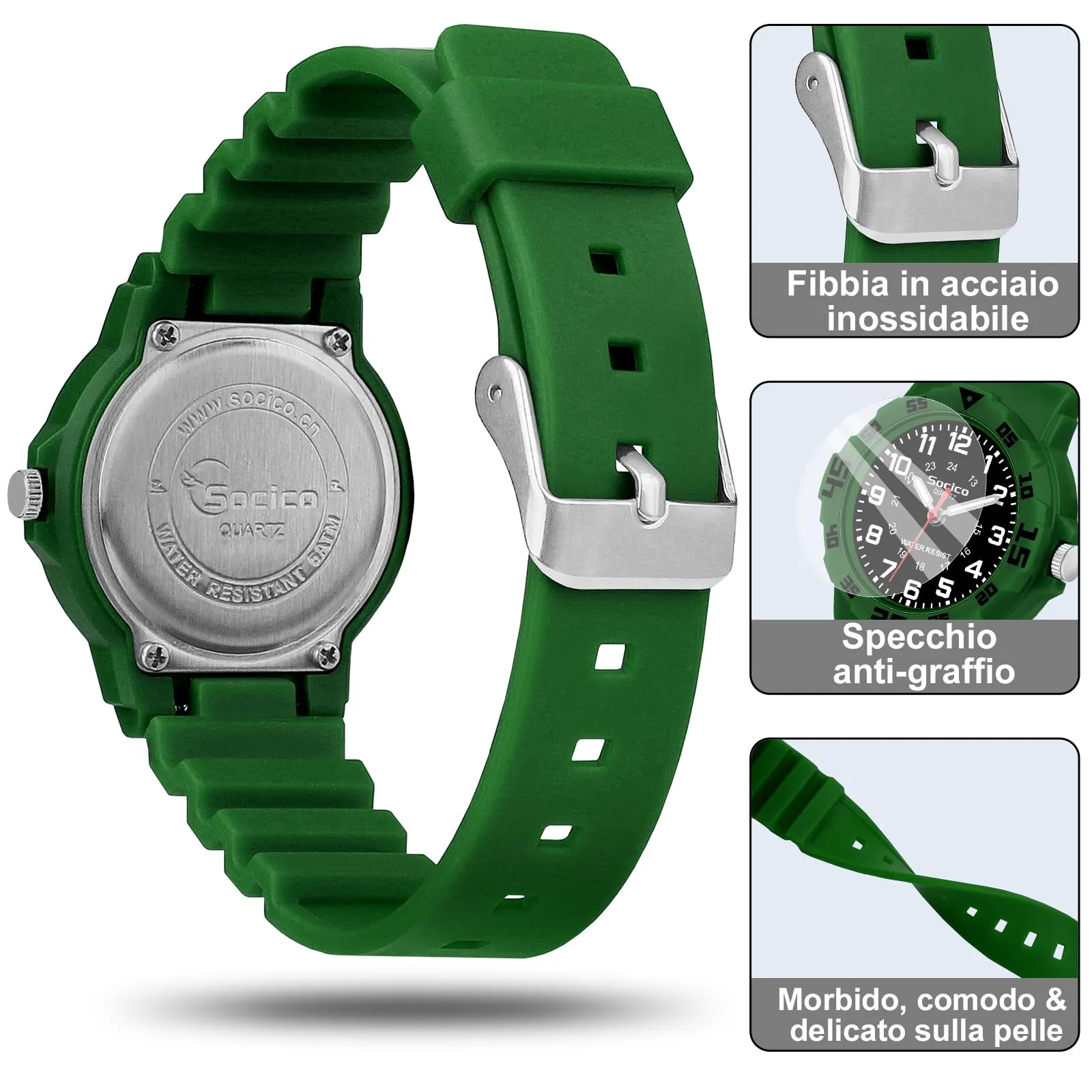 SOCICO Orologio Analogico per Bambini 30M Impermeabile con Cinturino Soft - immagine 3
