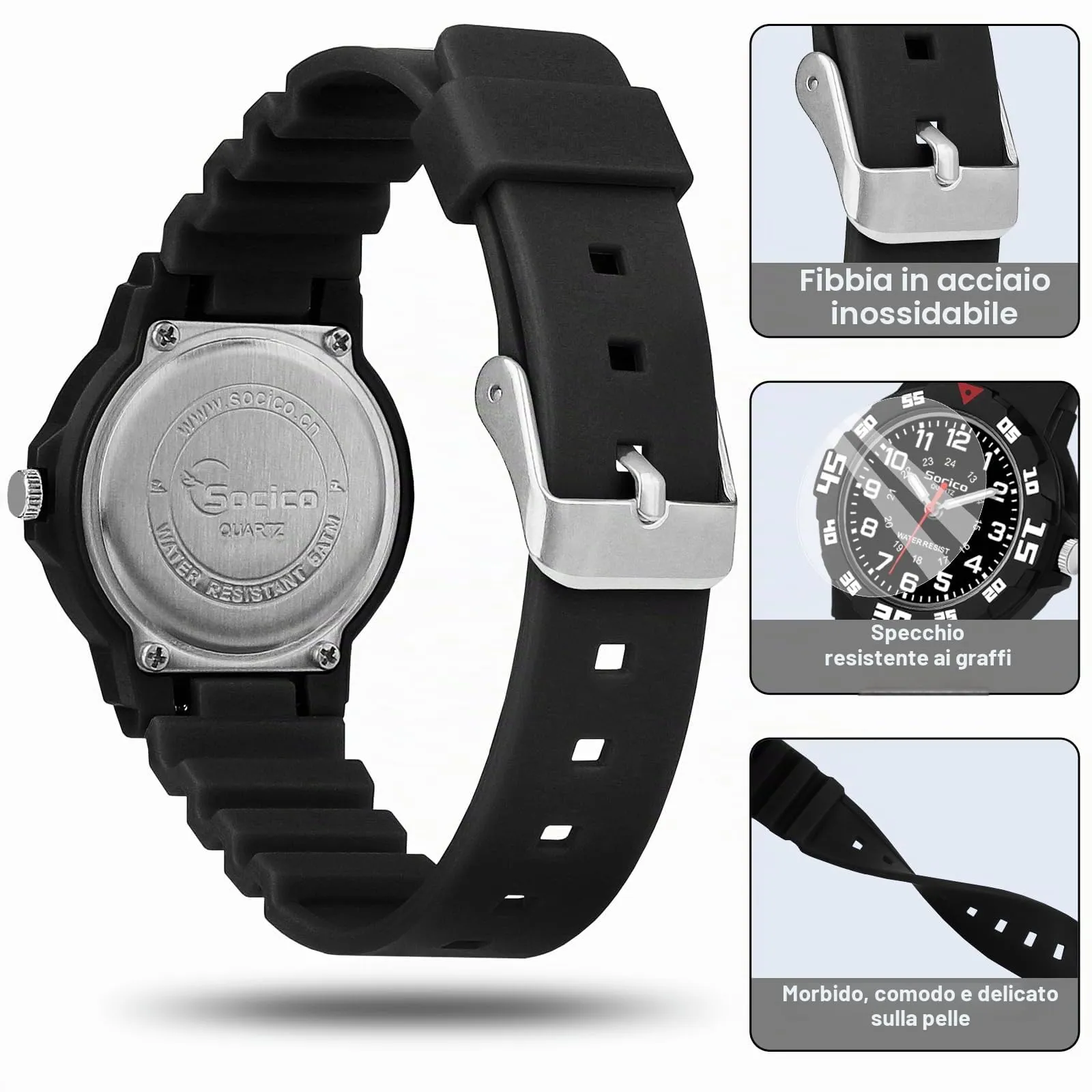 SOCICO Orologio analogico per bambini, impermeabile 30M, cinturino soft - immagine 3
