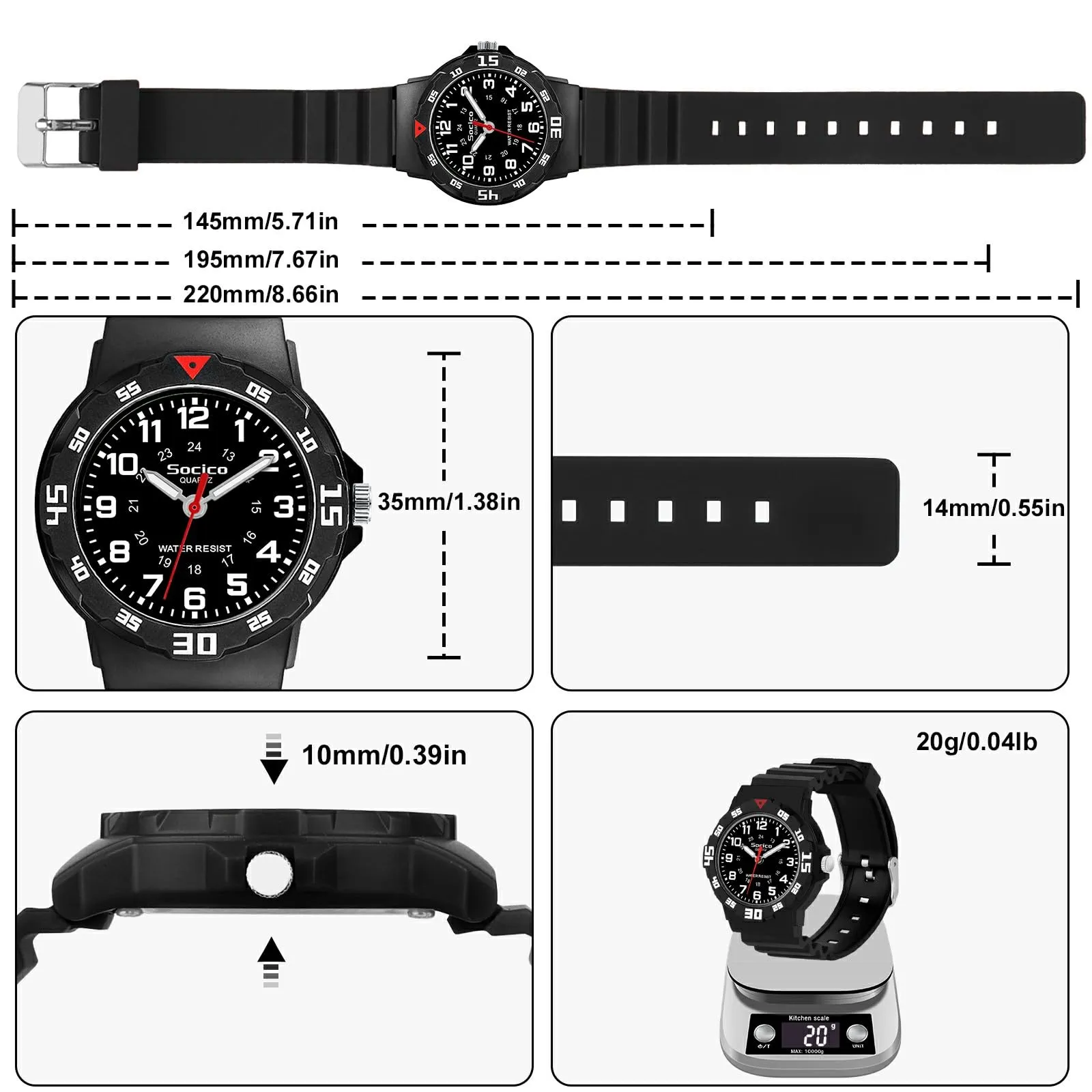 SOCICO Orologio analogico per bambini, impermeabile 30M, cinturino soft - immagine 6