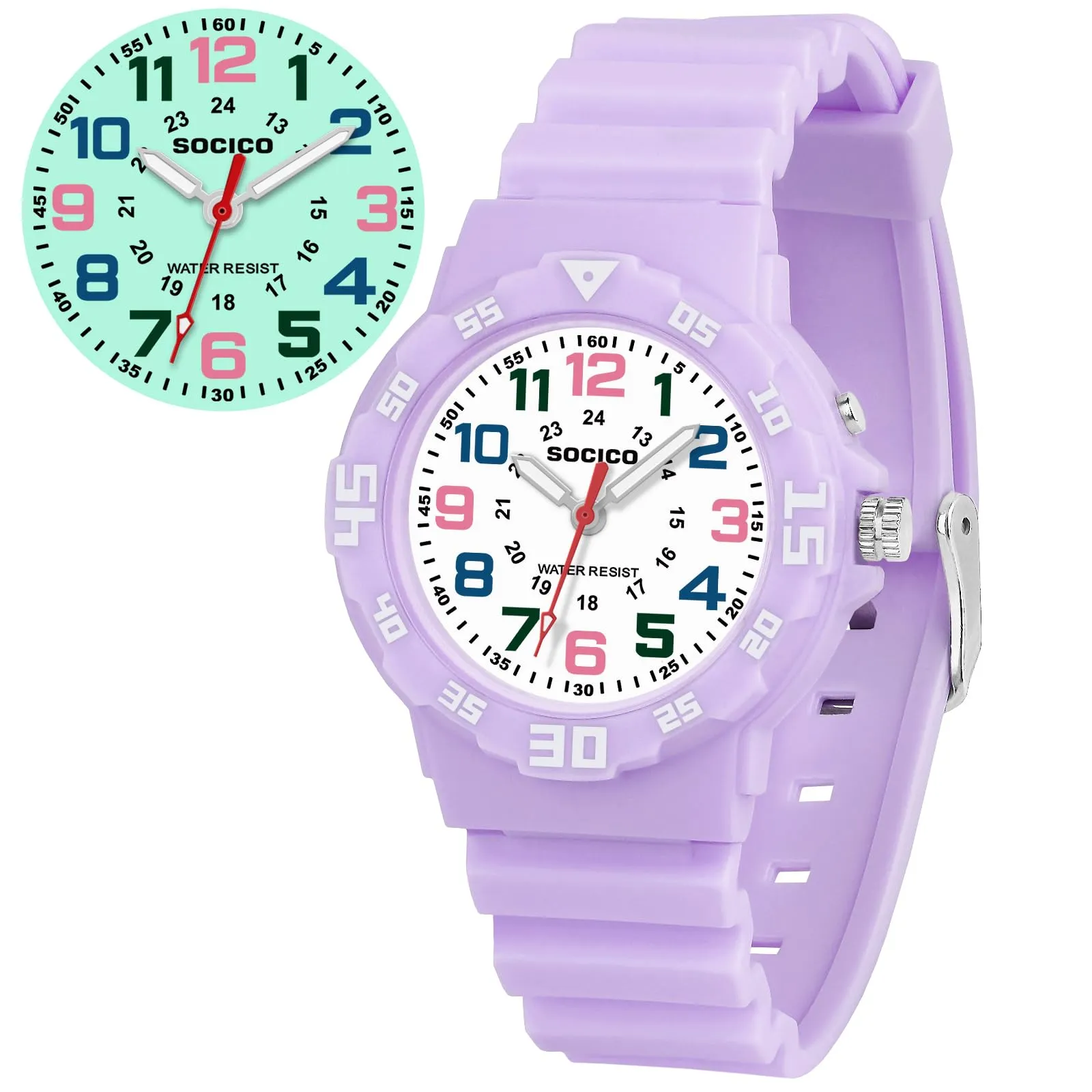 SOCICO Orologio Analogico per Bambini, Quarzo, Impermeabile 5 ATM, Lila416 - immagine 7