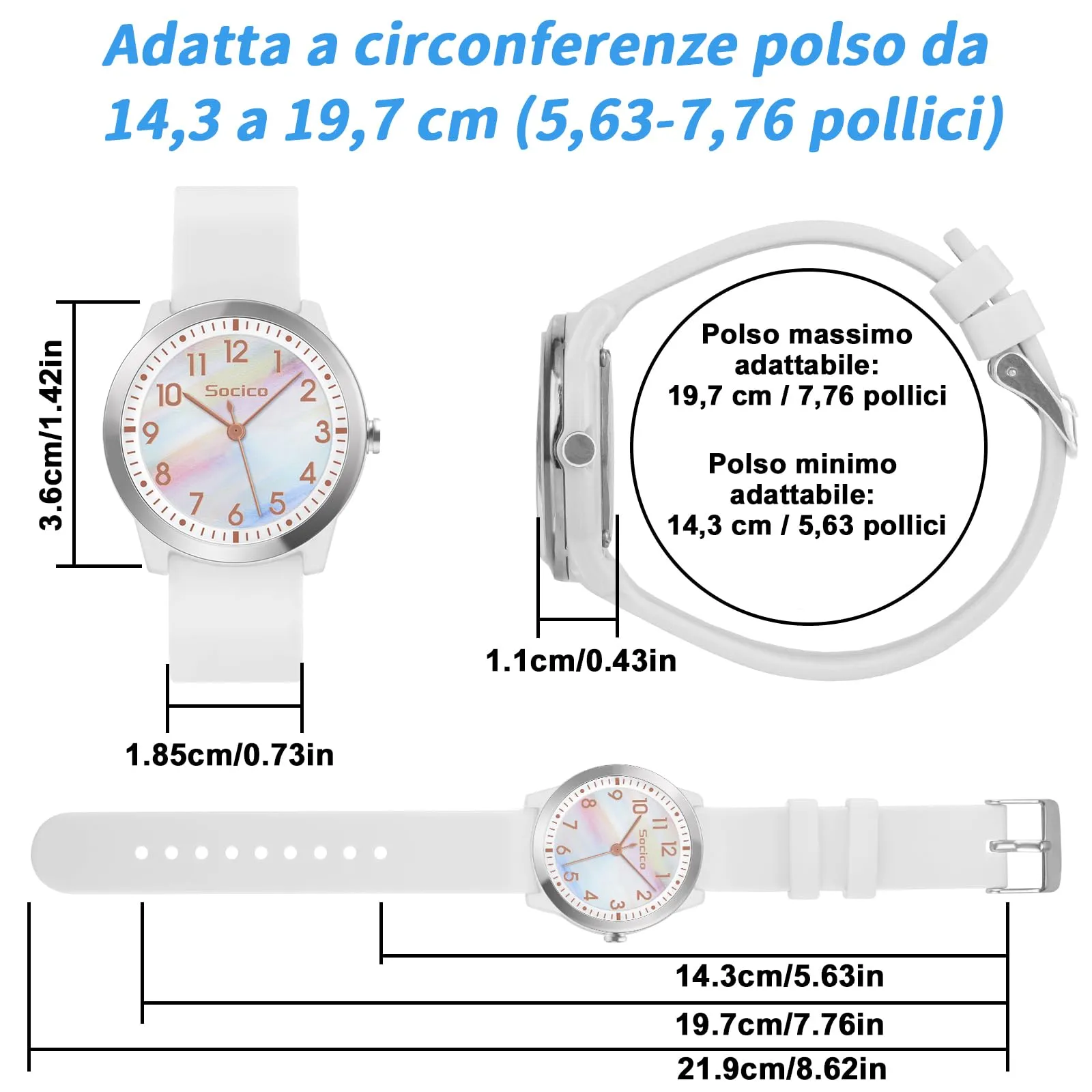 SOCICO Orologio Analogico Impermeabile 50M per Bambini e Ragazze 8-18 anni - immagine 6