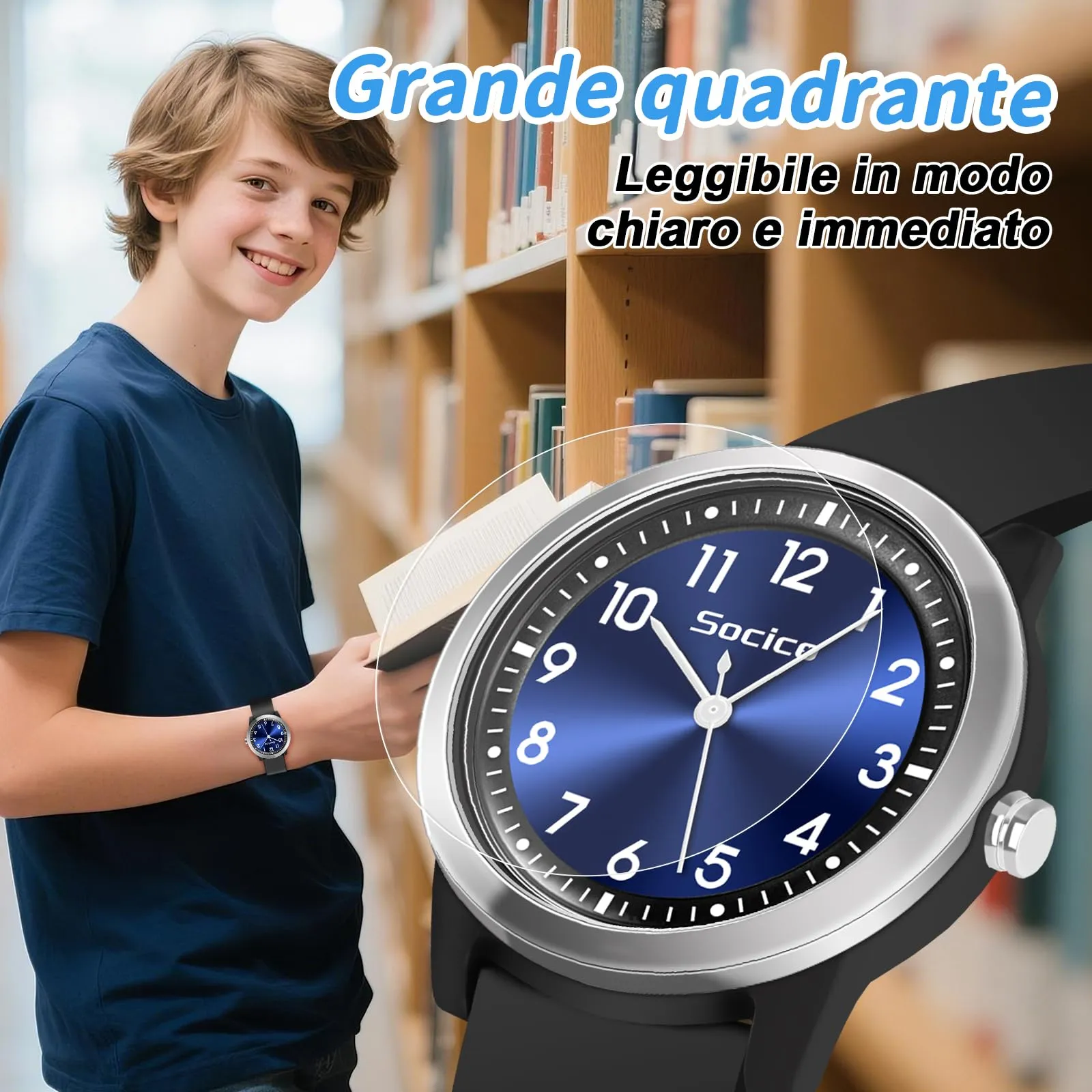SOCICO Orologio Analogico Impermeabile 50M per Bambini e Ragazze 8-18 anni - immagine 3