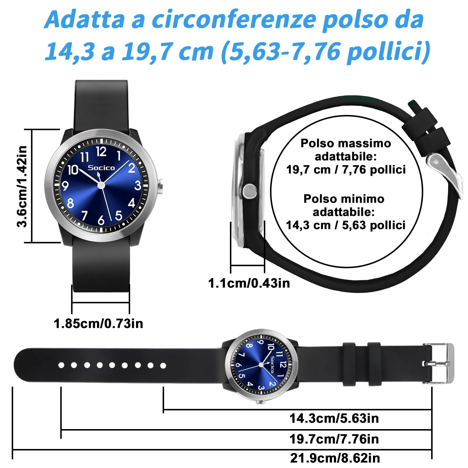 SOCICO Orologio Analogico Impermeabile 50M per Bambini e Ragazze 8-18 anni - immagine 6
