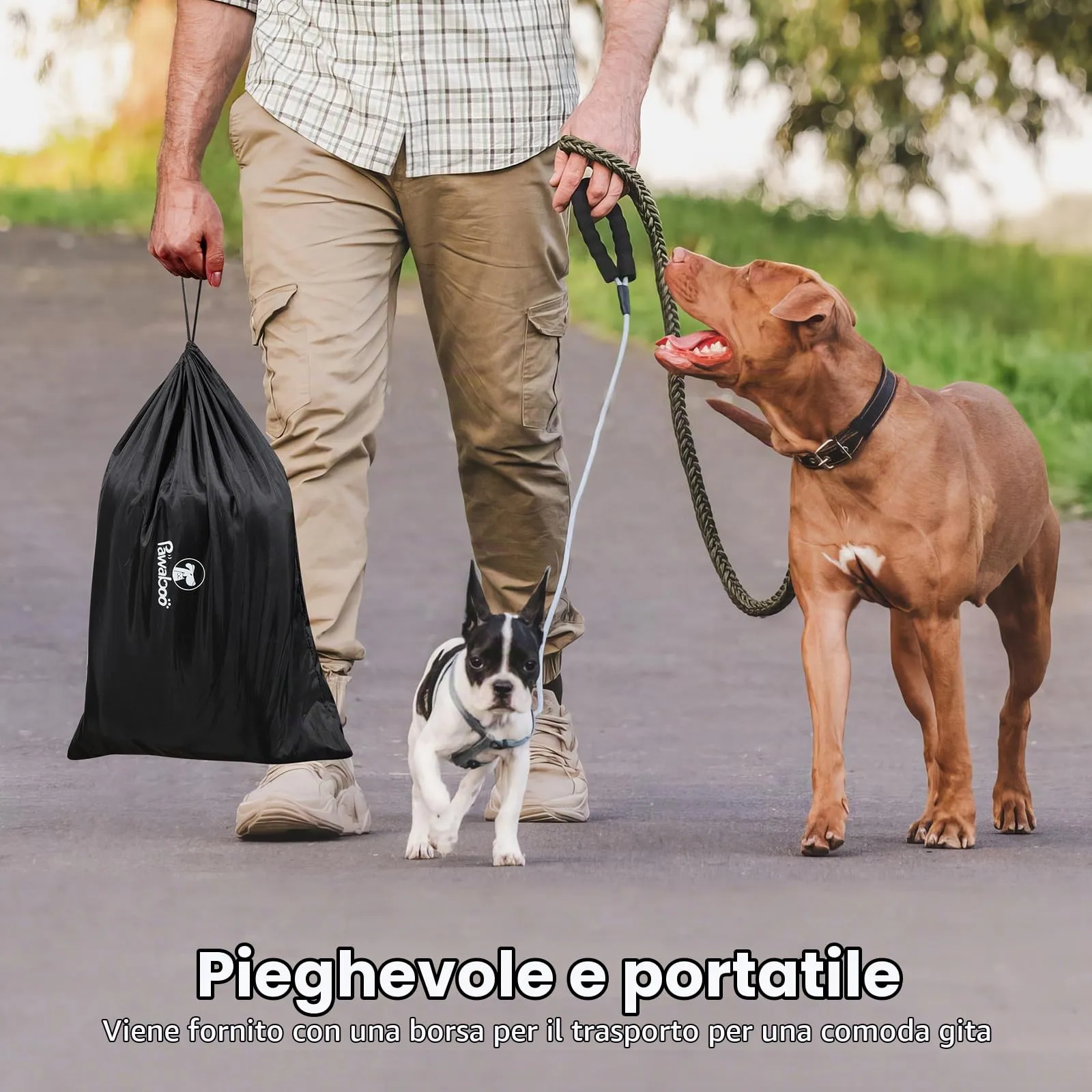 Pawaboo Recinto Cani Portatile con Tetto e Porta, L, Grigio/Nero - immagine 7