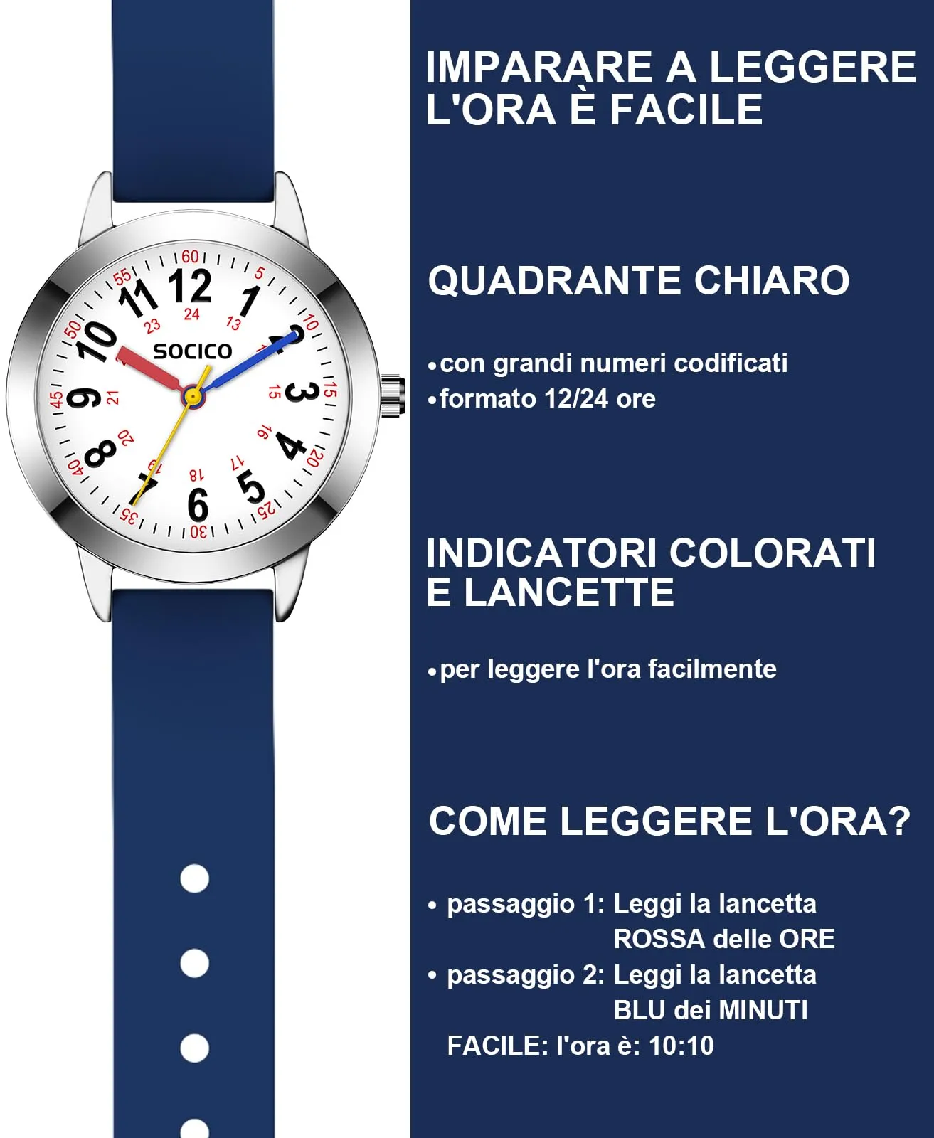SOCICO Orologio analogico impermeabile 30M con cinturino in silicone per bambini - immagine 3